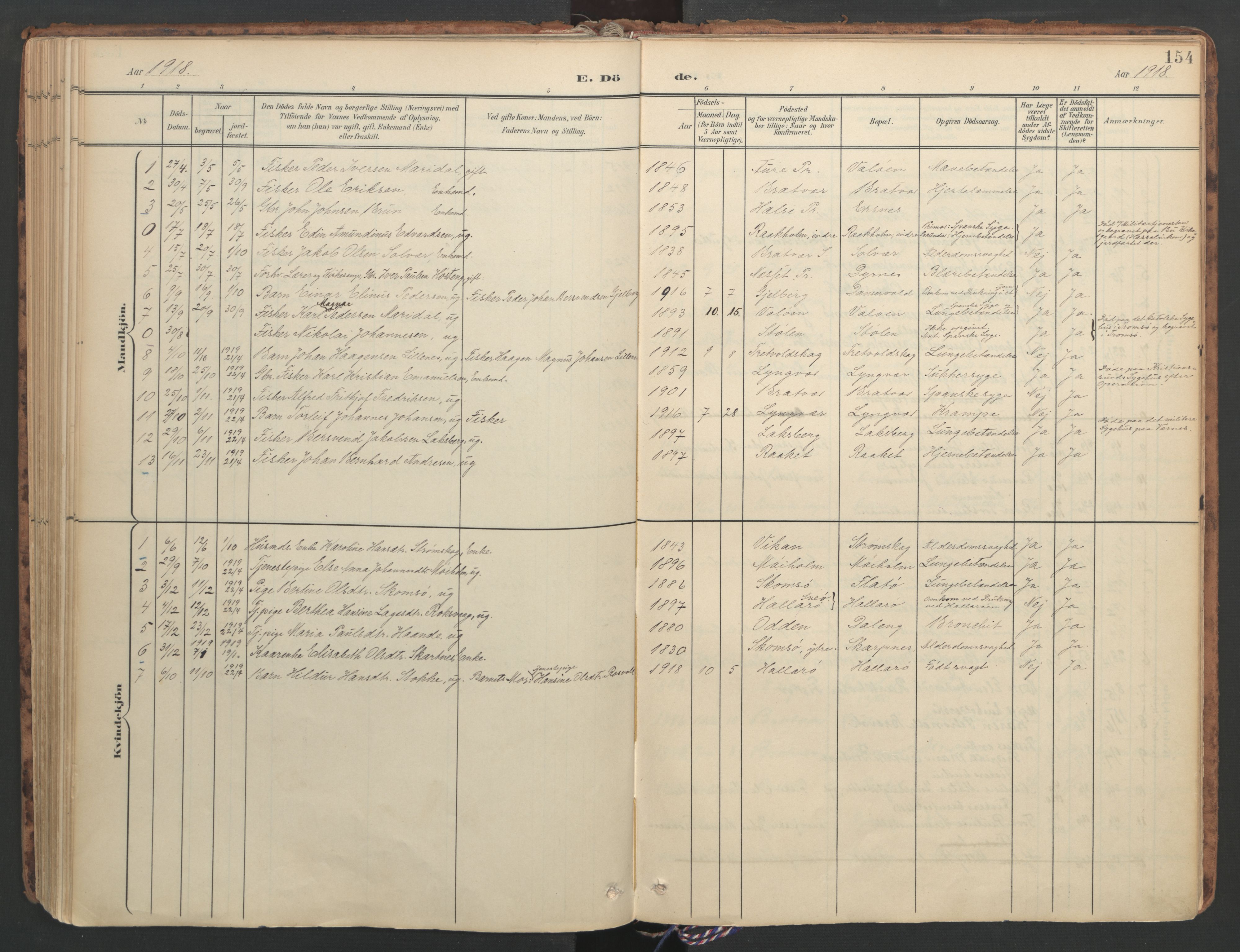 Ministerialprotokoller, klokkerbøker og fødselsregistre - Møre og Romsdal, SAT/A-1454/582/L0948: Parish register (official) no. 582A02, 1901-1922, p. 154