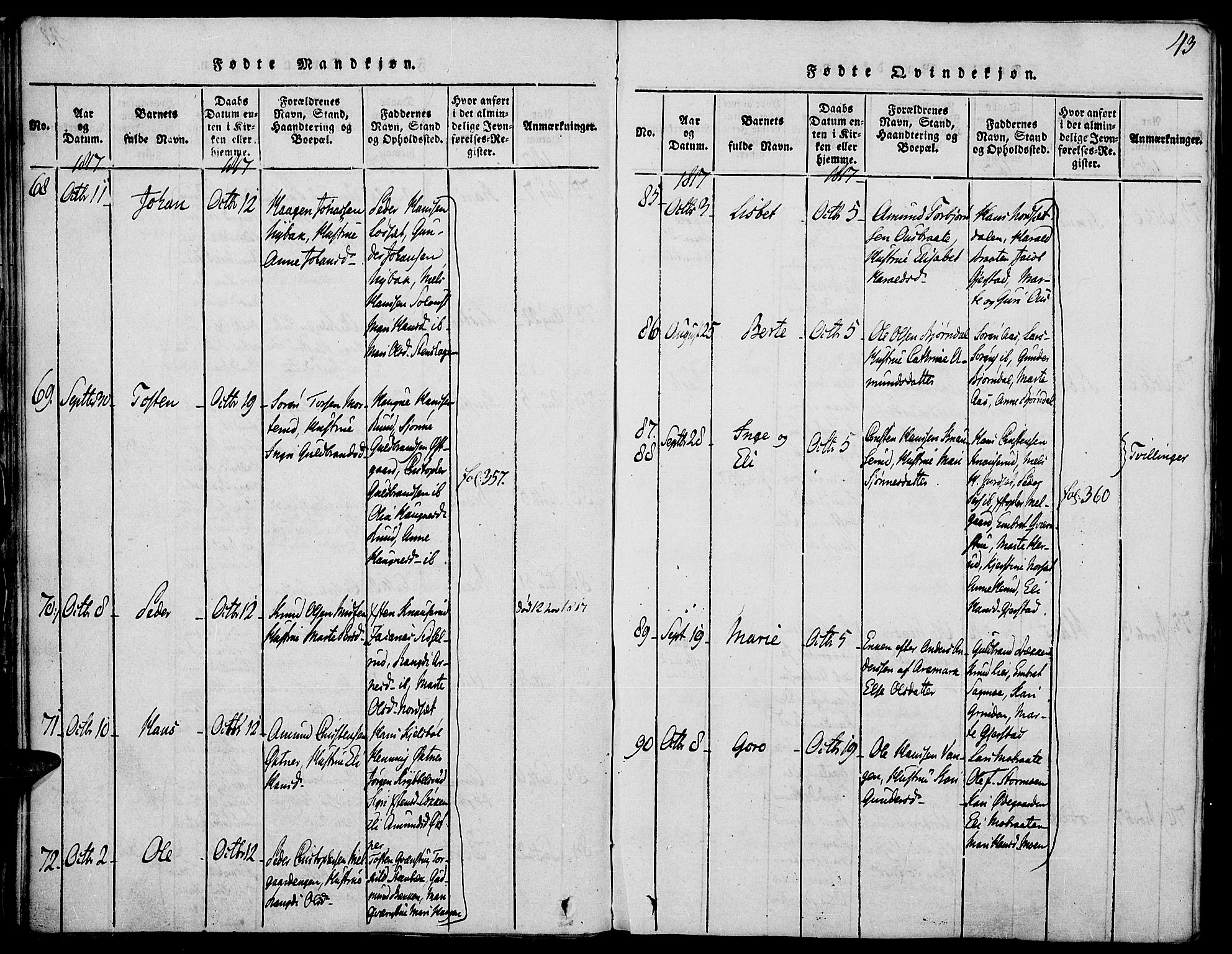 Strøm-Odalen prestekontor, SAH/PREST-028/H/Ha/Haa/L0006: Parish register (official) no. 6, 1814-1850, p. 43