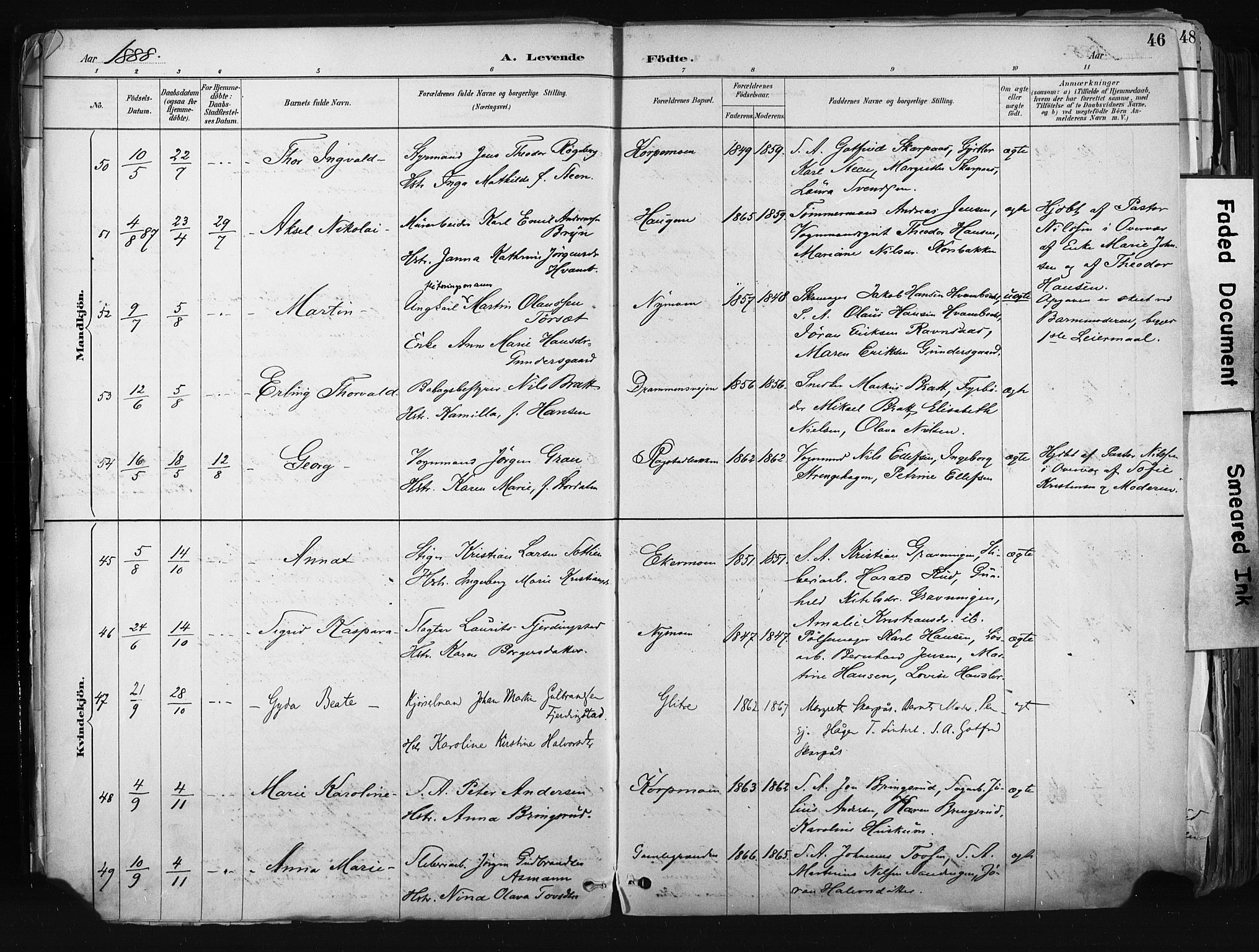 Kongsberg kirkebøker, AV/SAKO-A-22/F/Fb/L0002: Parish register (official) no. II 2, 1886-1896, p. 46