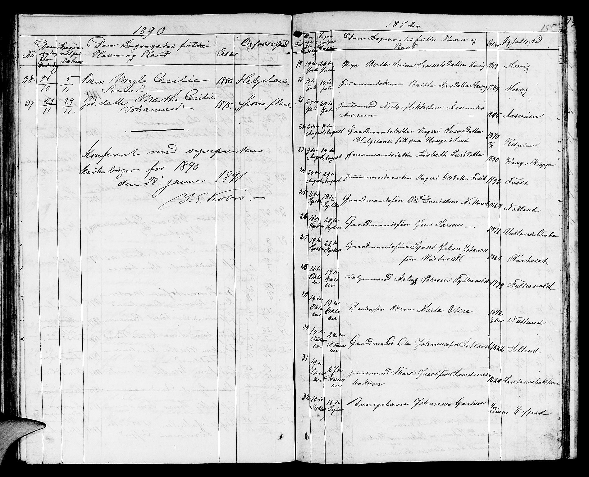 Jelsa sokneprestkontor, AV/SAST-A-101842/01/V: Parish register (copy) no. B 3, 1864-1890, p. 155