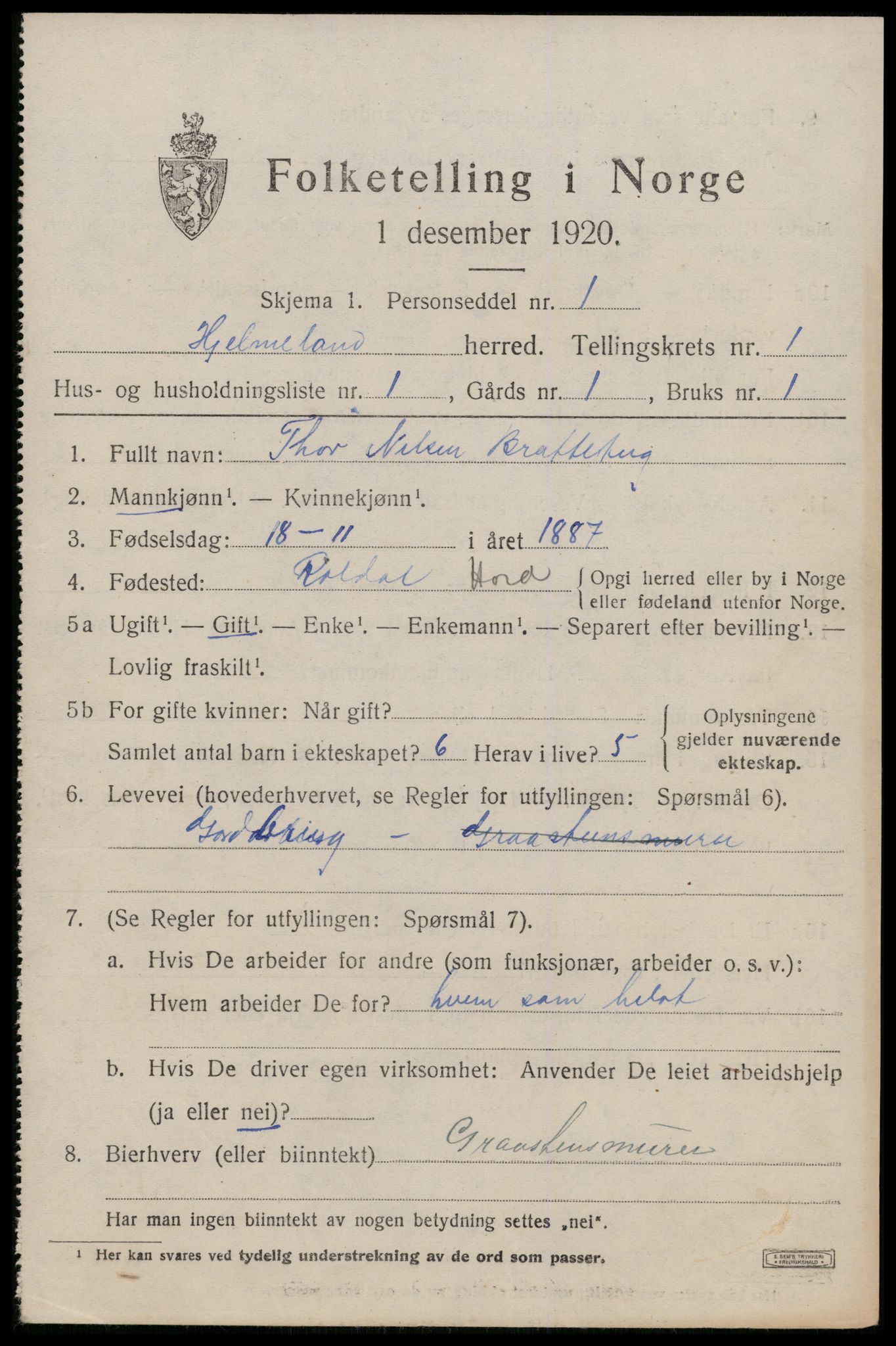 SAST, 1920 census for Hjelmeland, 1920, p. 825