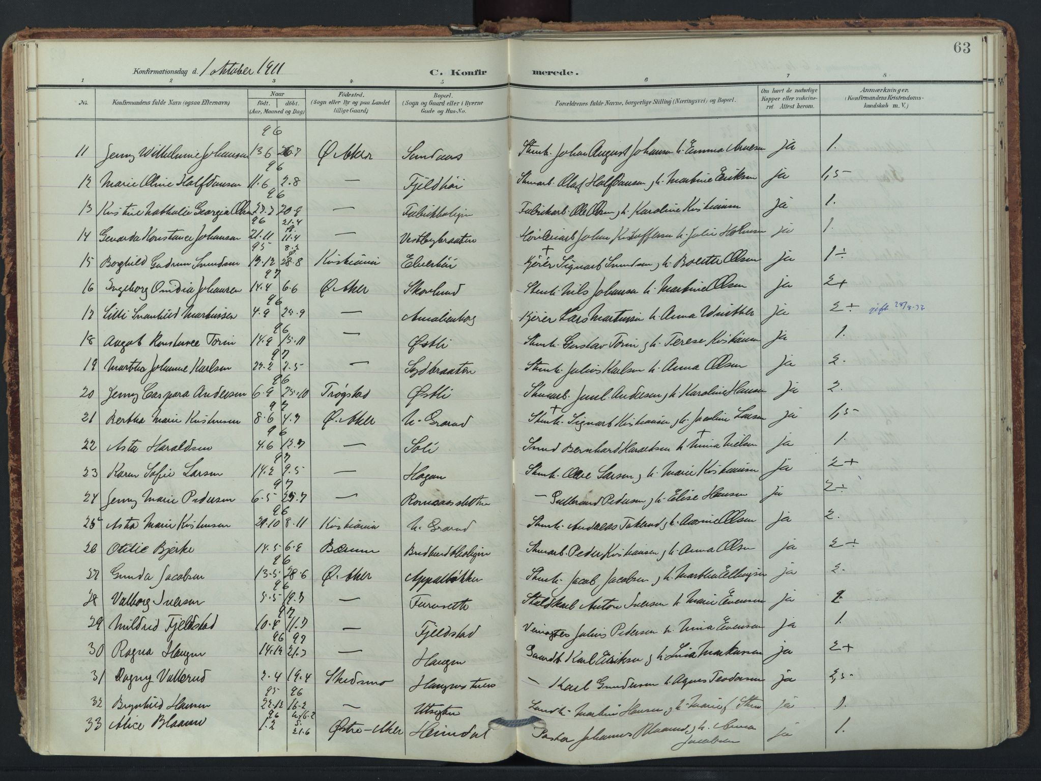 Østre Aker prestekontor Kirkebøker, AV/SAO-A-10840/F/Fb/L0001: Parish register (official) no. II 1, 1906-1931, p. 63