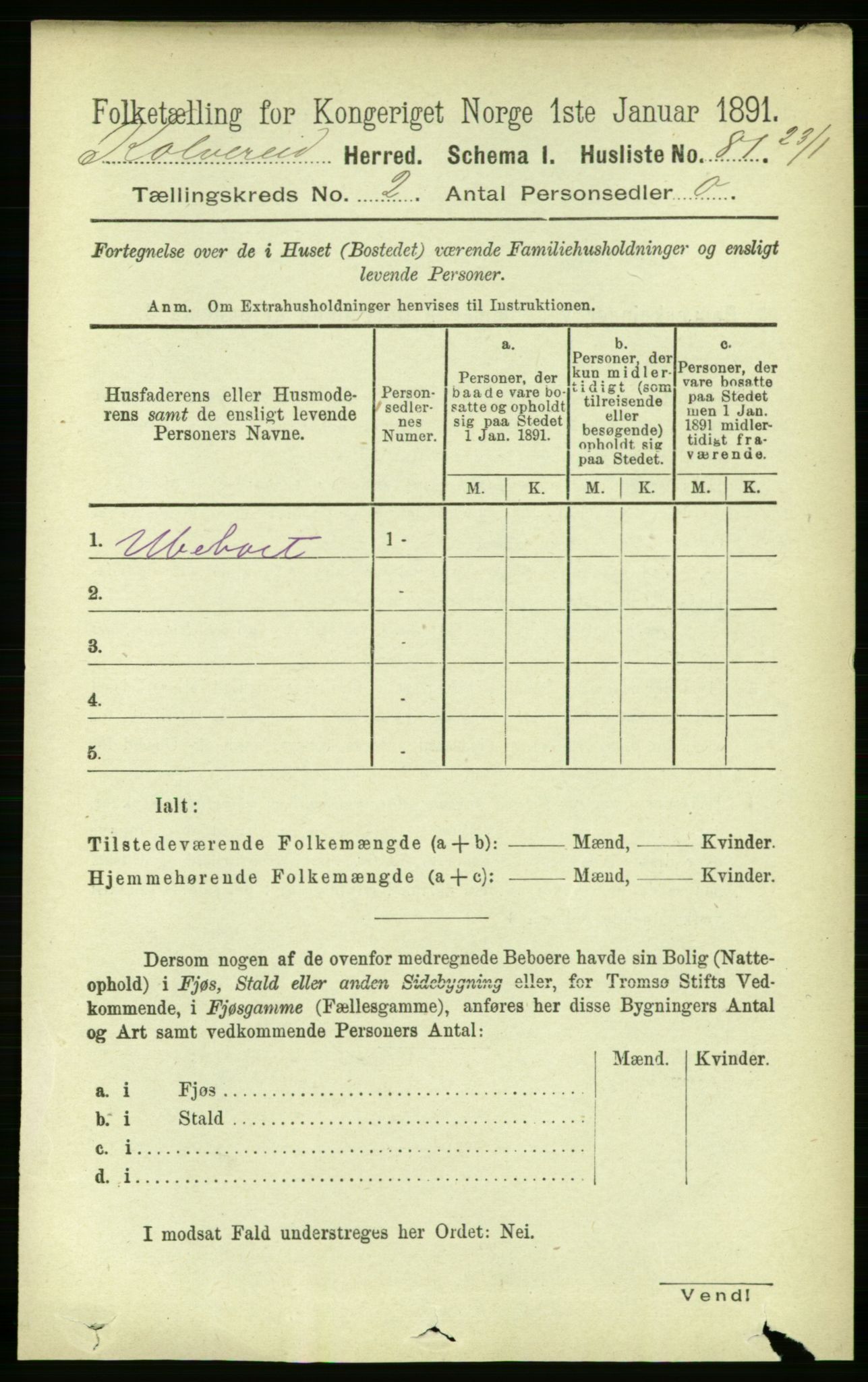 RA, 1891 census for 1752 Kolvereid, 1891, p. 329