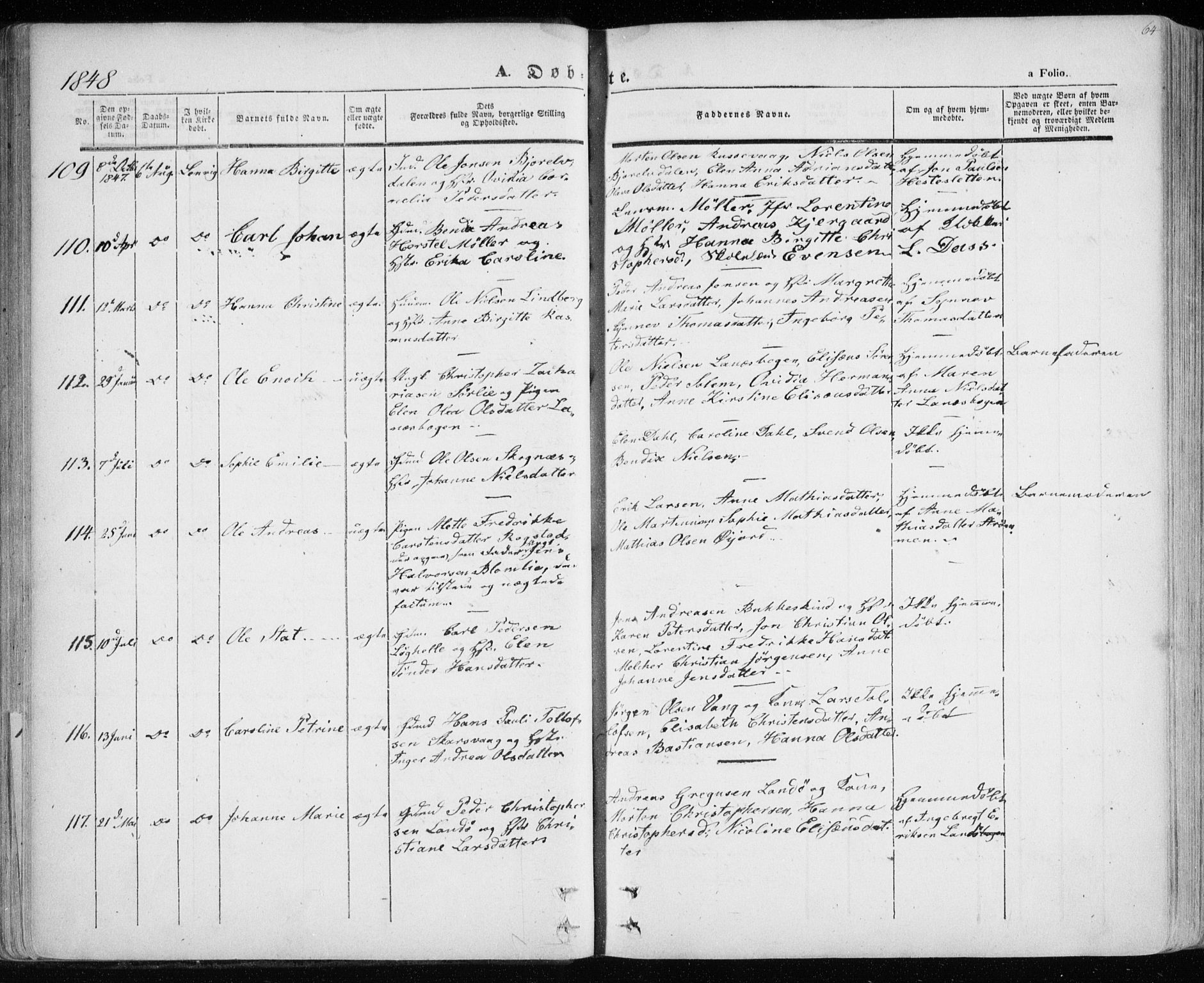 Lenvik sokneprestembete, SATØ/S-1310/H/Ha/Haa/L0006kirke: Parish register (official) no. 6, 1845-1854, p. 64