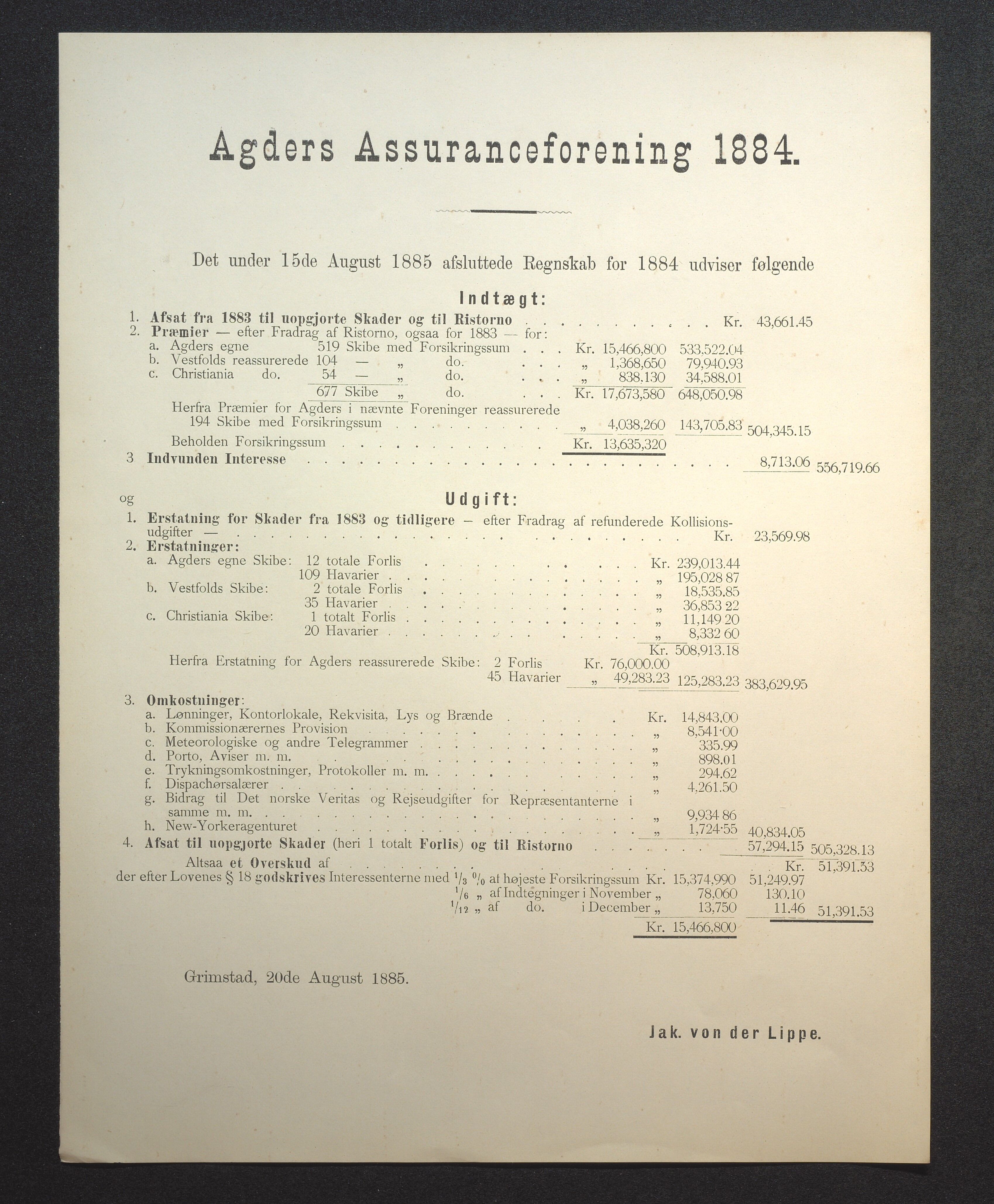 Agders Gjensidige Assuranceforening, AAKS/PA-1718/05/L0002: Regnskap, seilavdeling, pakkesak, 1881-1889