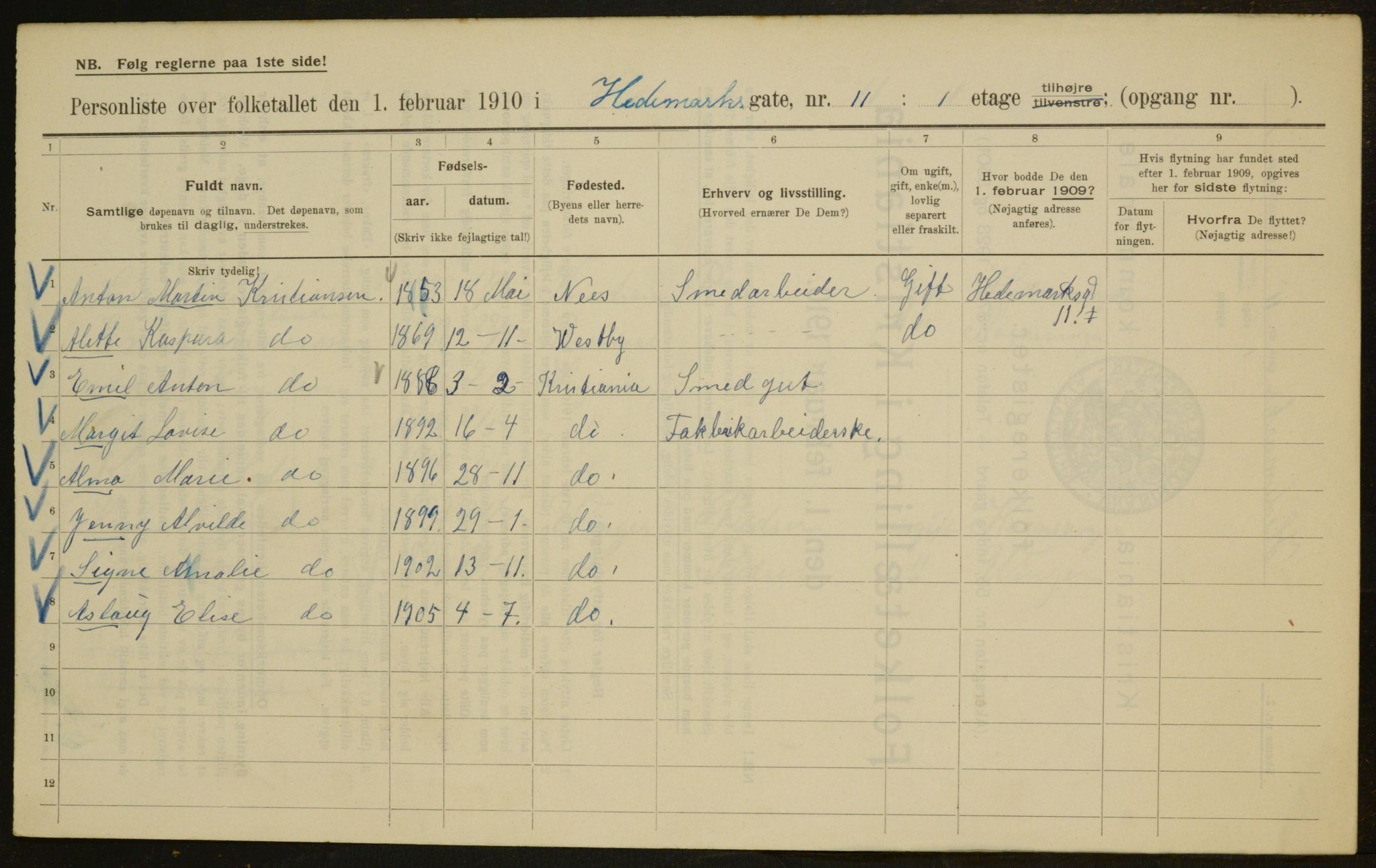 OBA, Municipal Census 1910 for Kristiania, 1910, p. 34797