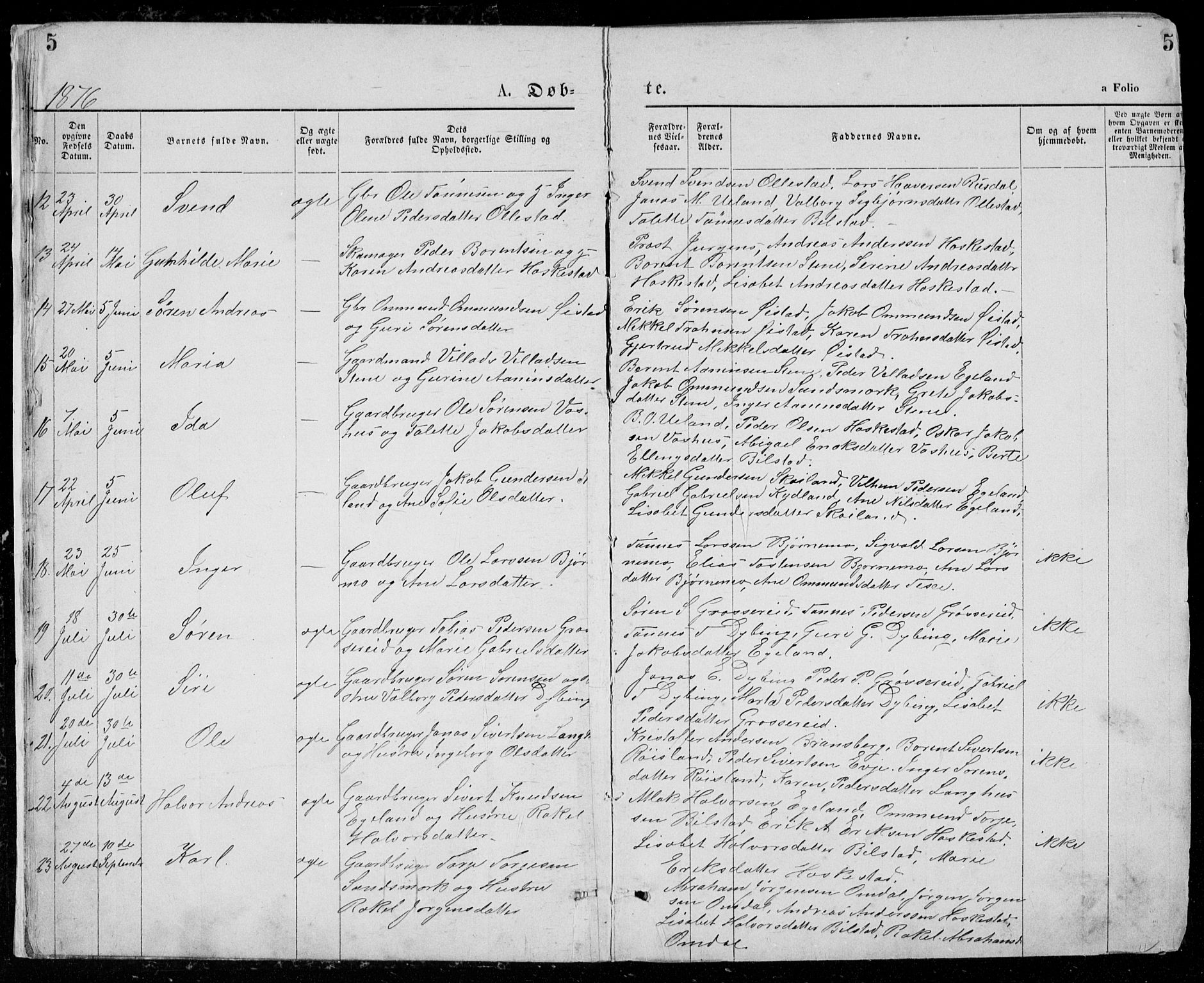 Lund sokneprestkontor, SAST/A-101809/S07/L0005: Parish register (copy) no. B 5, 1875-1889, p. 5