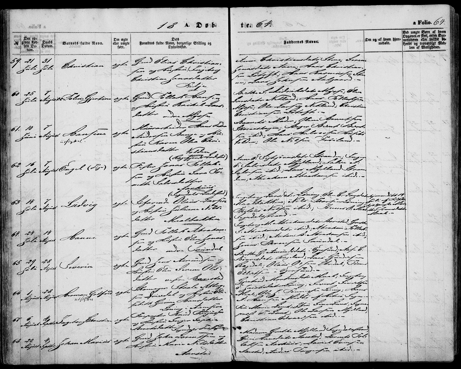 Sokndal sokneprestkontor, SAST/A-101808: Parish register (official) no. A 9, 1857-1874, p. 64