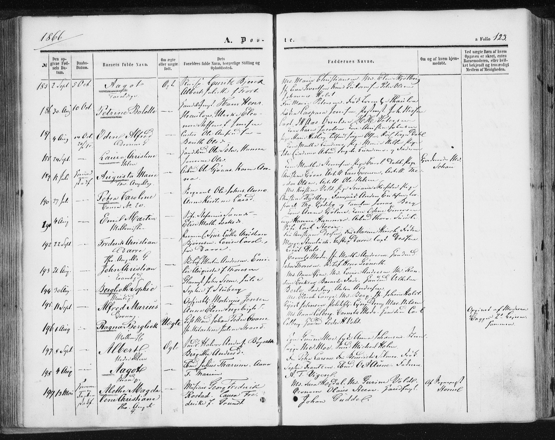 Ministerialprotokoller, klokkerbøker og fødselsregistre - Sør-Trøndelag, AV/SAT-A-1456/602/L0115: Parish register (official) no. 602A13, 1860-1872, p. 123