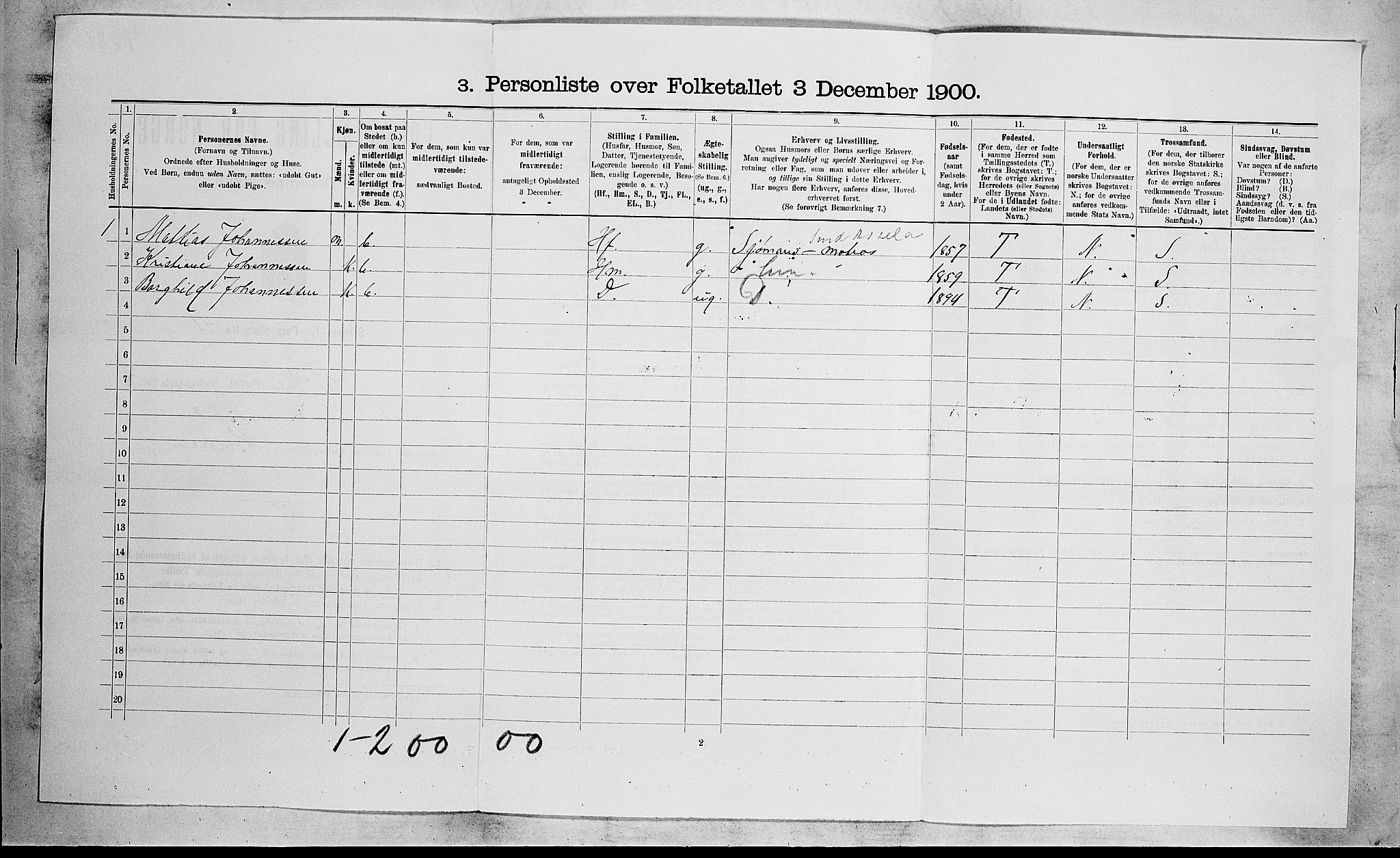 RA, 1900 census for Botne, 1900, p. 250