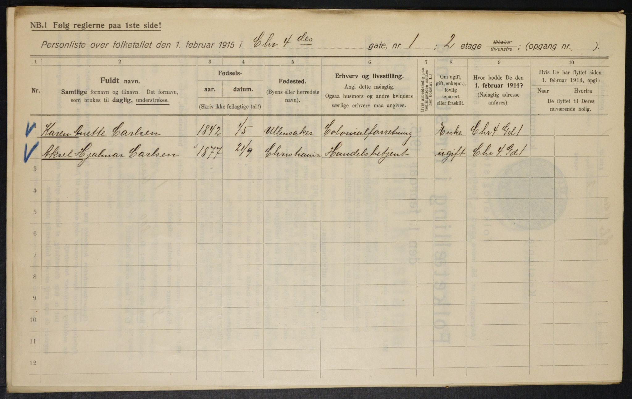 OBA, Municipal Census 1915 for Kristiania, 1915, p. 53655