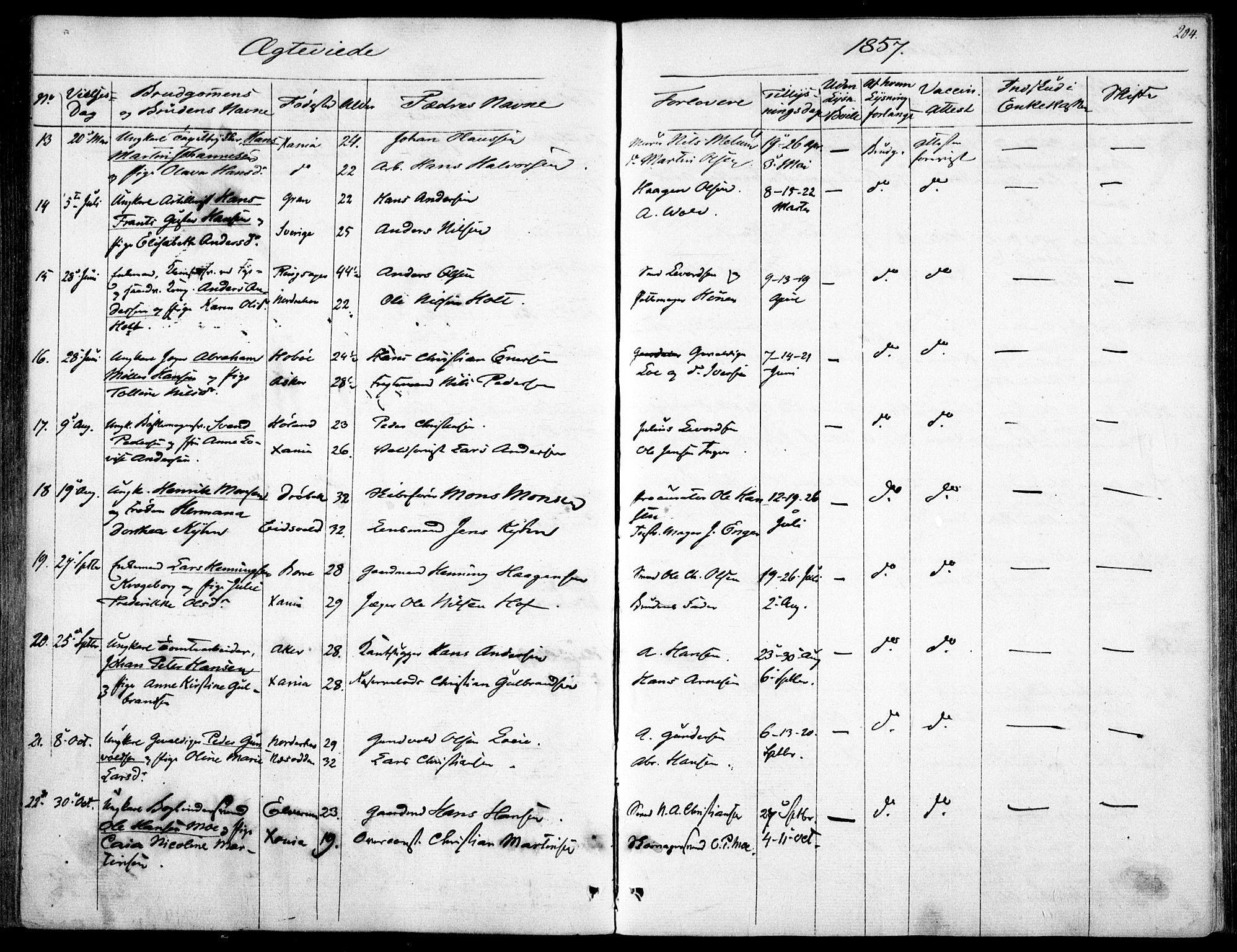 Garnisonsmenigheten Kirkebøker, AV/SAO-A-10846/F/Fa/L0009: Parish register (official) no. 9, 1842-1859, p. 204