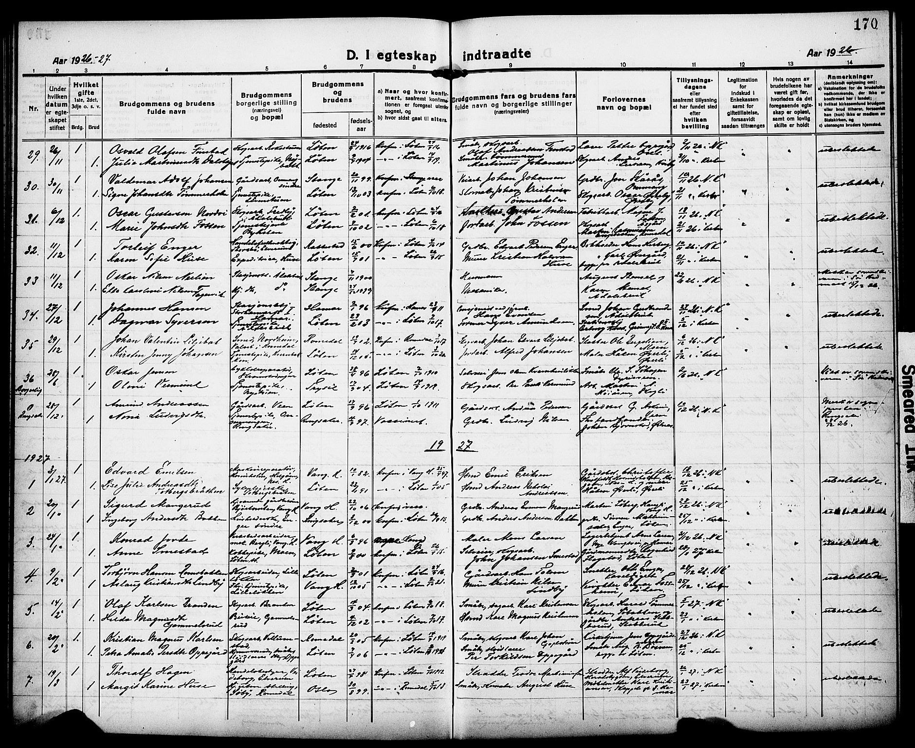 Løten prestekontor, AV/SAH-PREST-022/L/La/L0008: Parish register (copy) no. 8, 1920-1929, p. 170