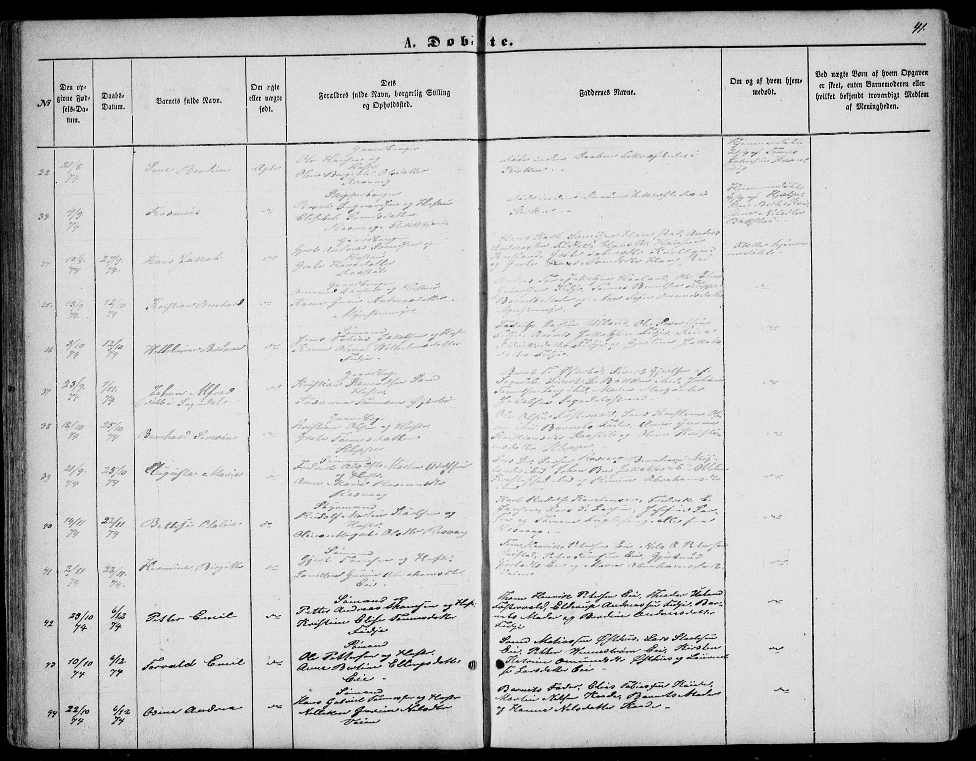 Flekkefjord sokneprestkontor, AV/SAK-1111-0012/F/Fb/Fbb/L0003: Parish register (copy) no. B 3, 1867-1889, p. 41