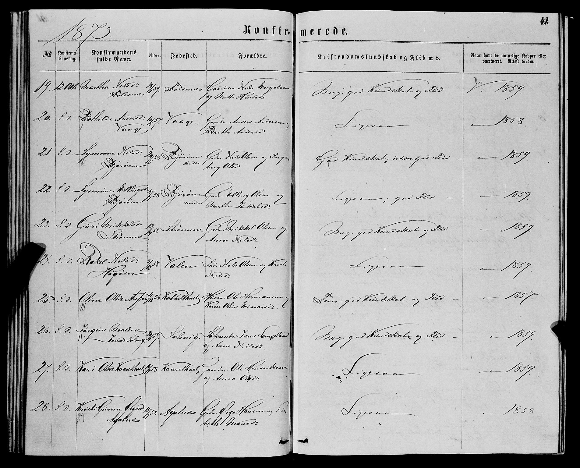 Fjell sokneprestembete, AV/SAB-A-75301/H/Haa: Parish register (official) no. A 5, 1864-1877, p. 42