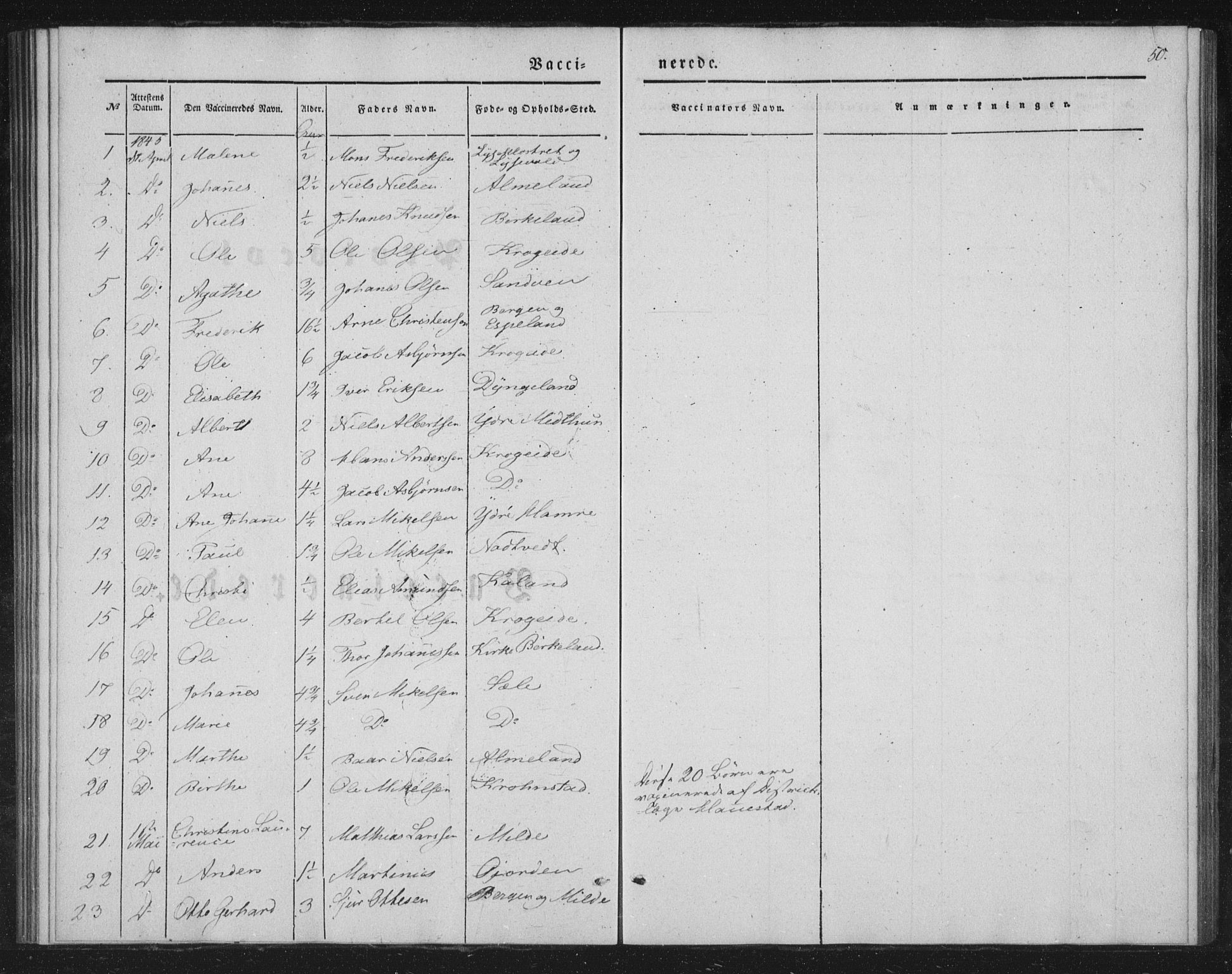 Fana Sokneprestembete, SAB/A-75101/H/Haa/Haaa/L0009: Parish register (official) no. A 9, 1849-1850, p. 50