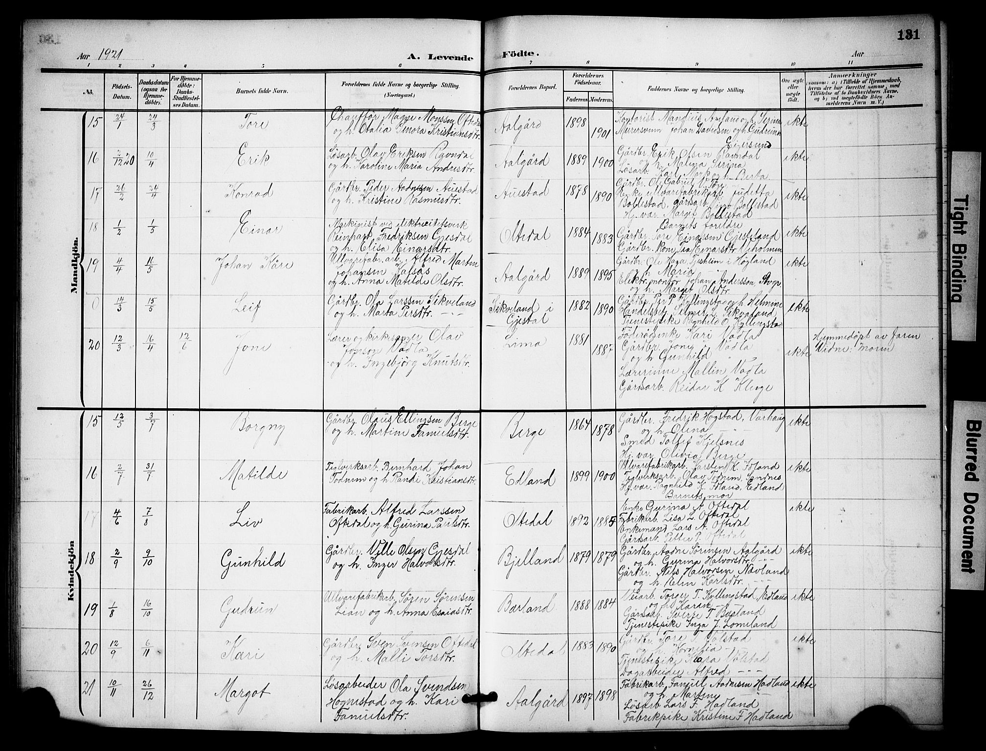 Lye sokneprestkontor, AV/SAST-A-101794/001/30BB/L0009: Parish register (copy) no. B 9, 1902-1923, p. 131