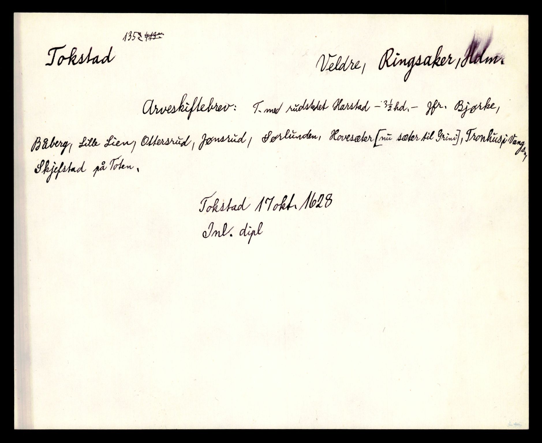 Riksarkivets diplomsamling, AV/RA-EA-5965/F35/F35e/L0007: Registreringssedler Hedmark 1, 1400-1700, p. 175