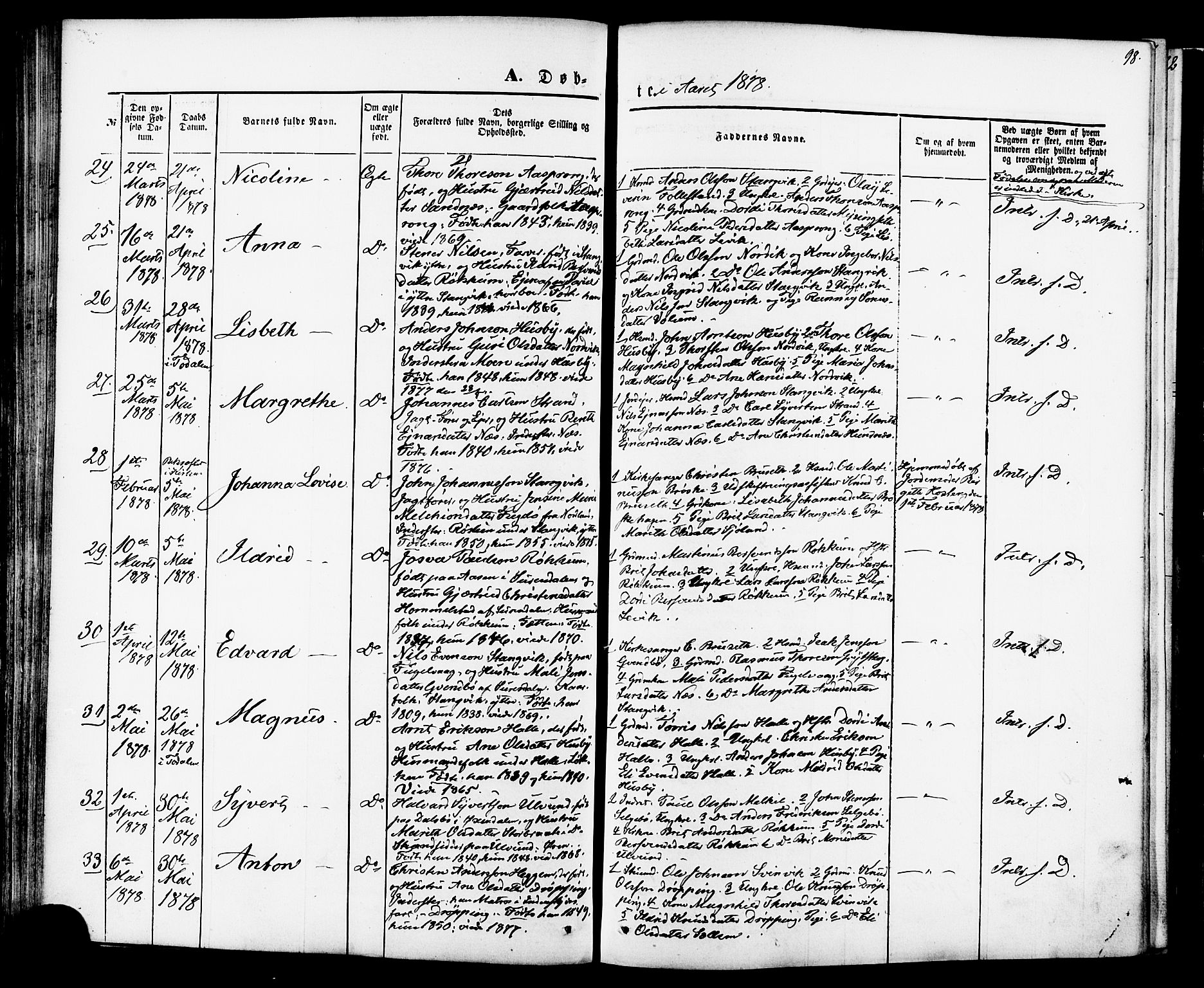 Ministerialprotokoller, klokkerbøker og fødselsregistre - Møre og Romsdal, AV/SAT-A-1454/592/L1027: Parish register (official) no. 592A05, 1865-1878, p. 98