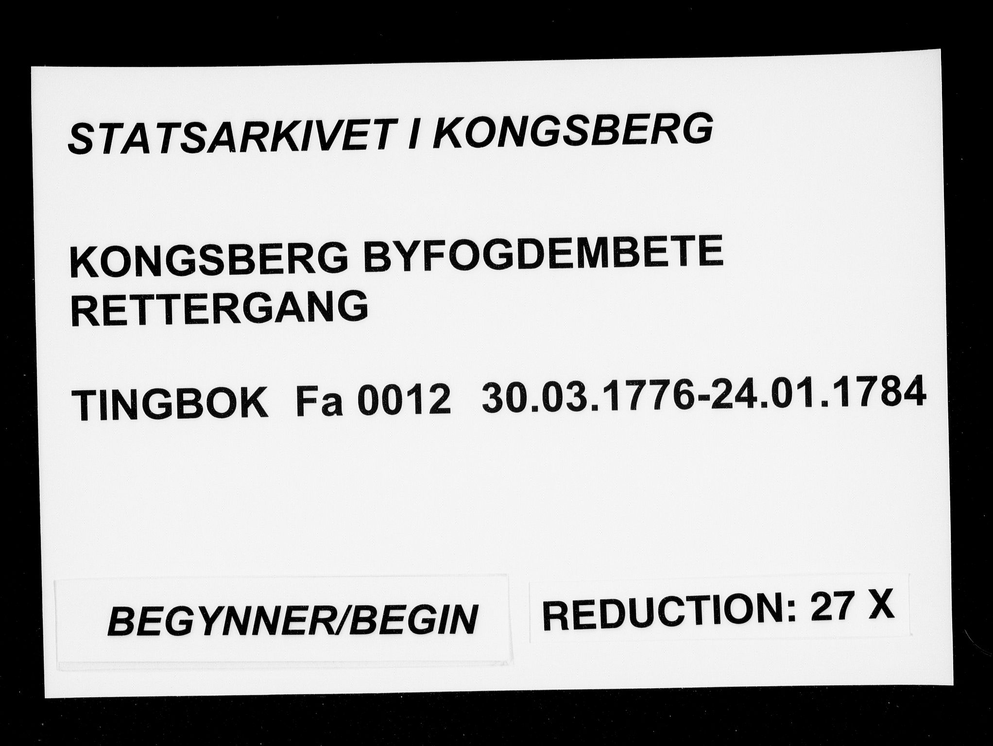 Kongsberg byfogd, SAKO/A-84/F/Fa/L0011: Tingbok, 1771-1776