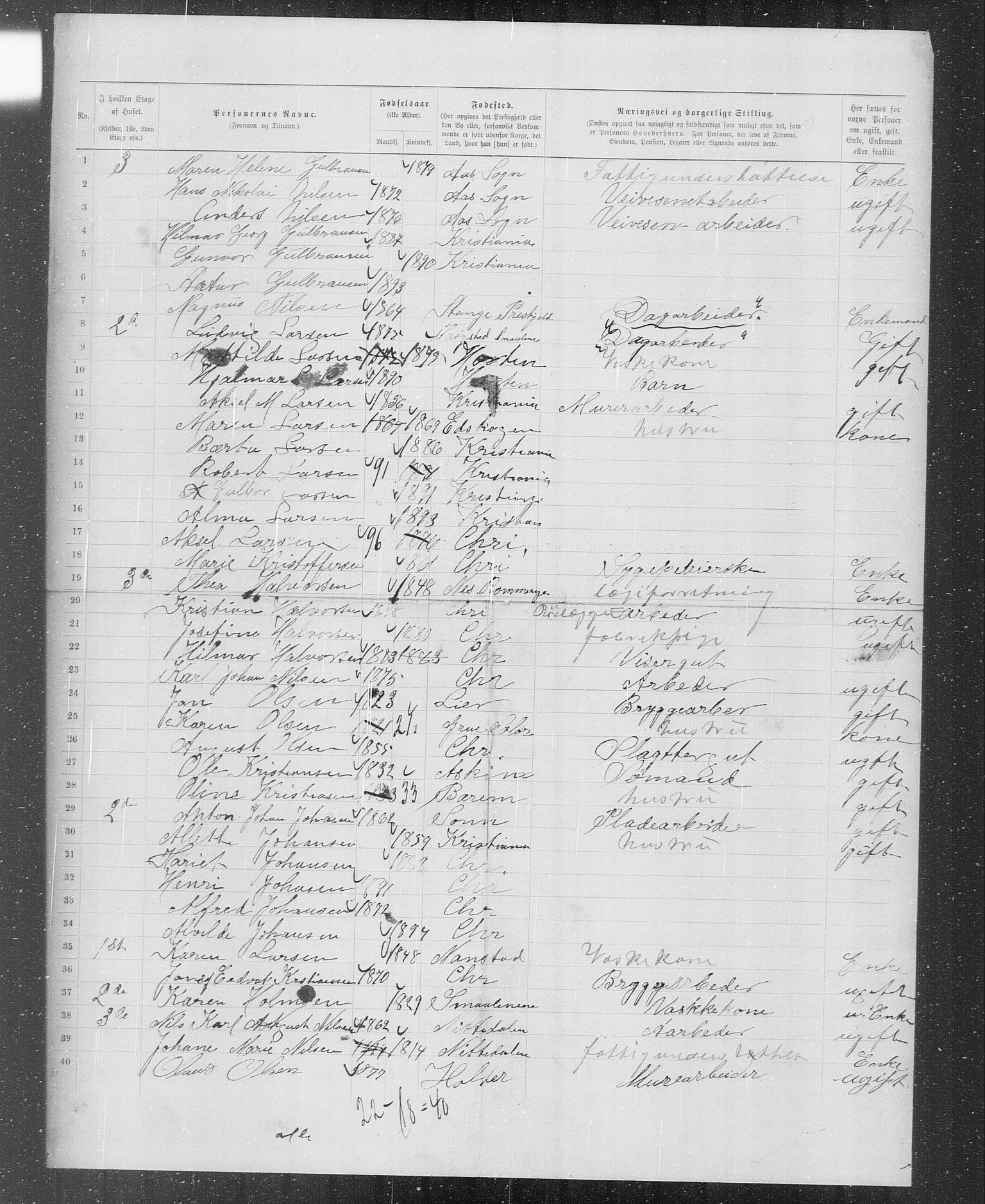 OBA, Municipal Census 1899 for Kristiania, 1899, p. 1589