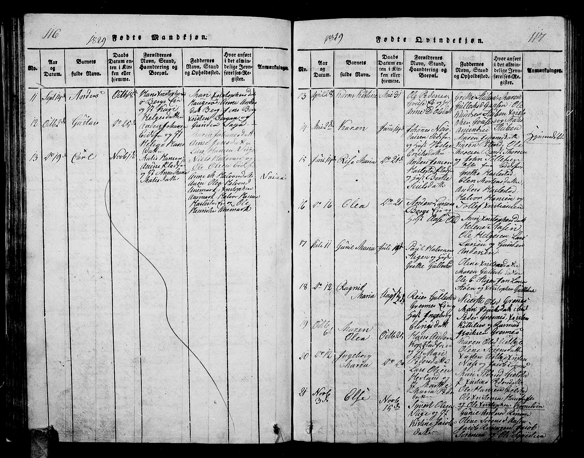 Hof kirkebøker, AV/SAKO-A-64/G/Ga/L0001: Parish register (copy) no. I 1, 1814-1844, p. 116-117