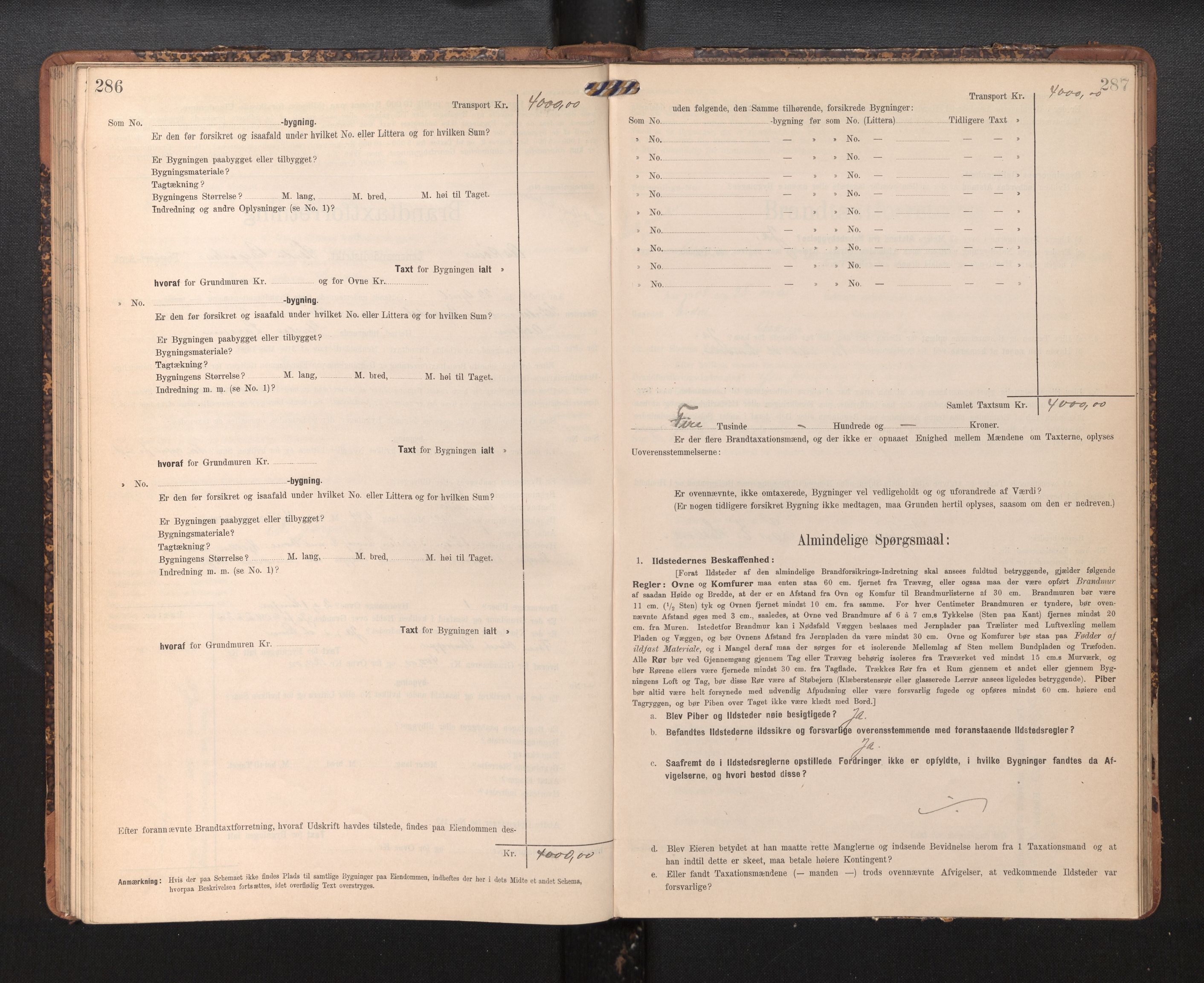 Lensmannen i Askøy, AV/SAB-A-31001/0012/L0005: Branntakstprotokoll, skjematakst, 1907-1915, p. 286-287