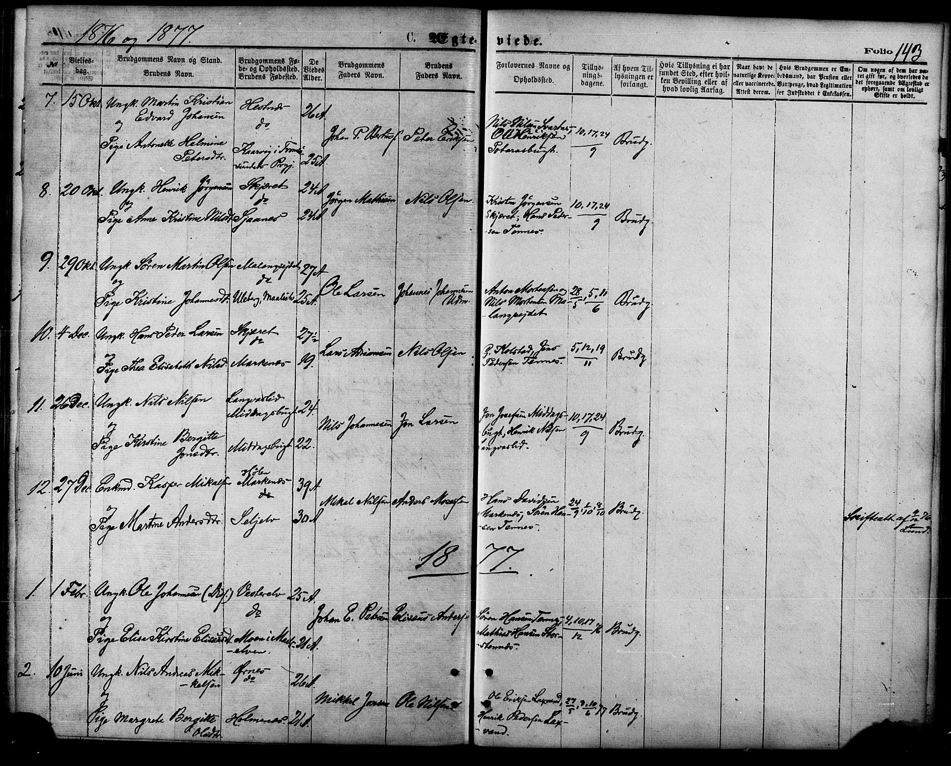Balsfjord sokneprestembete, SATØ/S-1303/G/Ga/L0004kirke: Parish register (official) no. 4, 1871-1883, p. 143