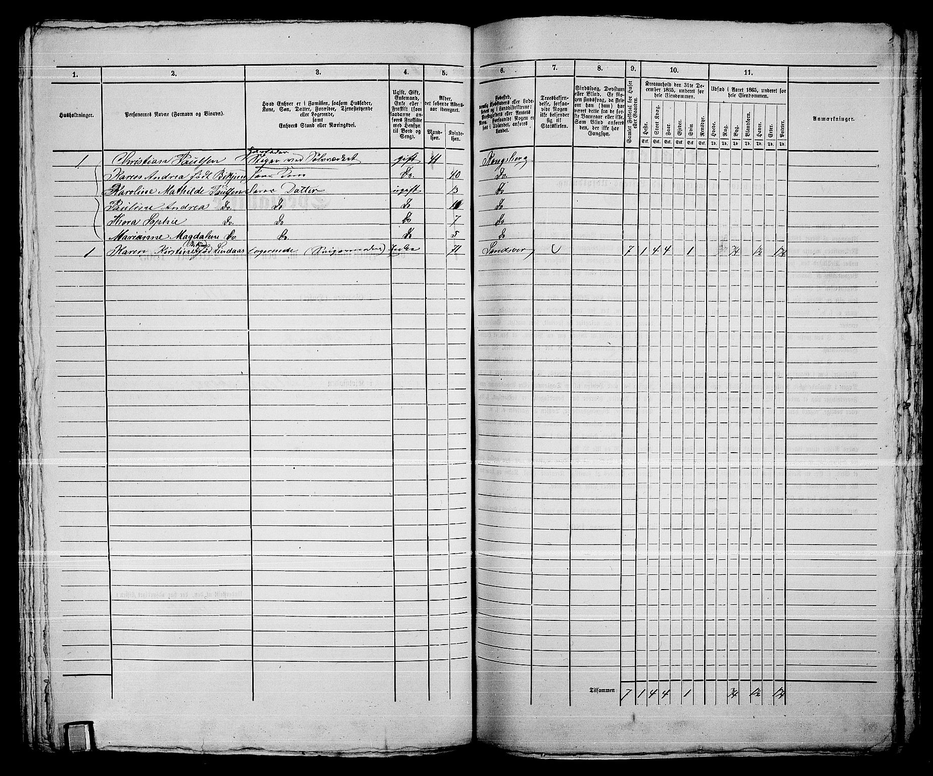 RA, 1865 census for Kongsberg/Kongsberg, 1865, p. 1389