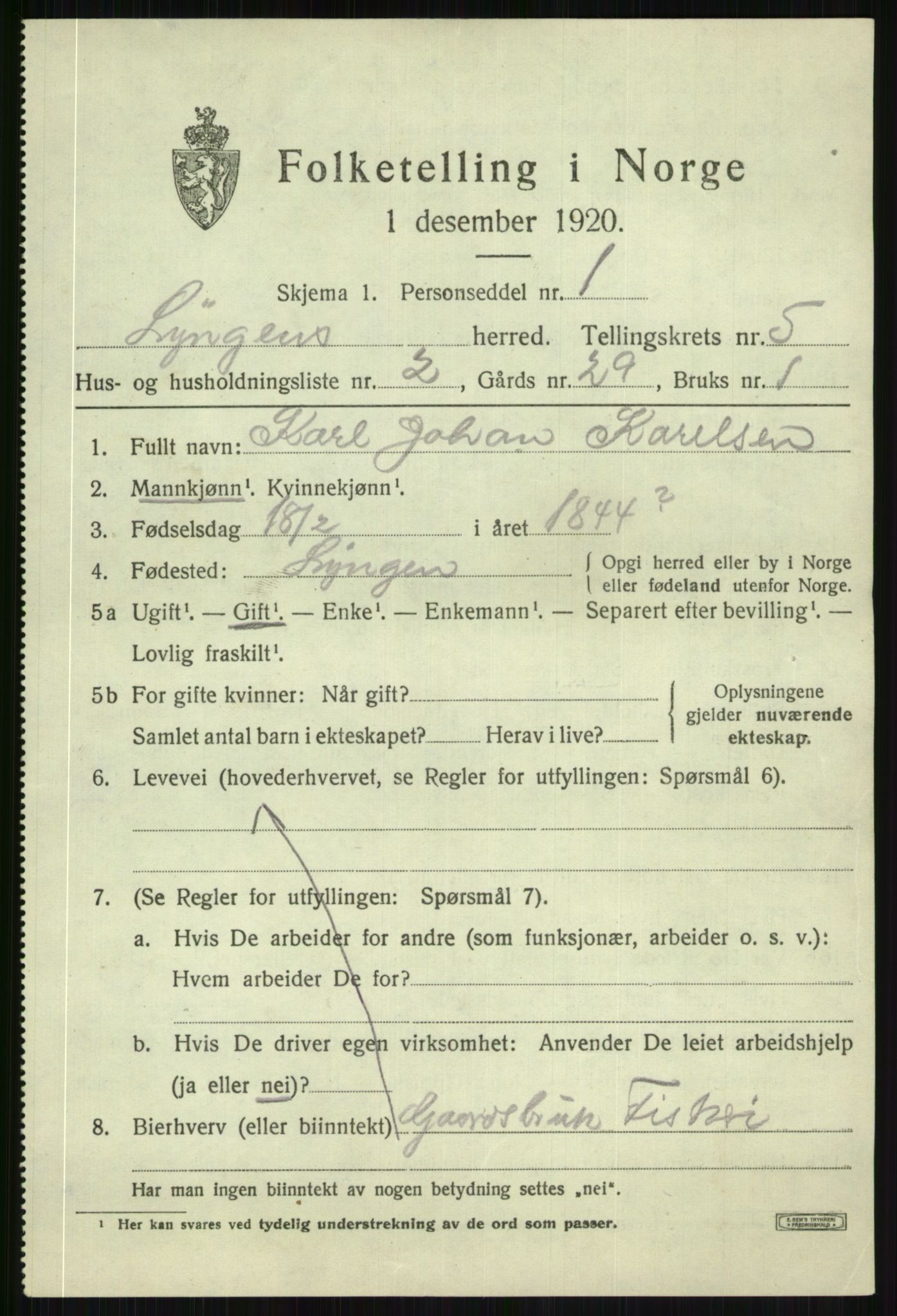 SATØ, 1920 census for Lyngen, 1920, p. 5337