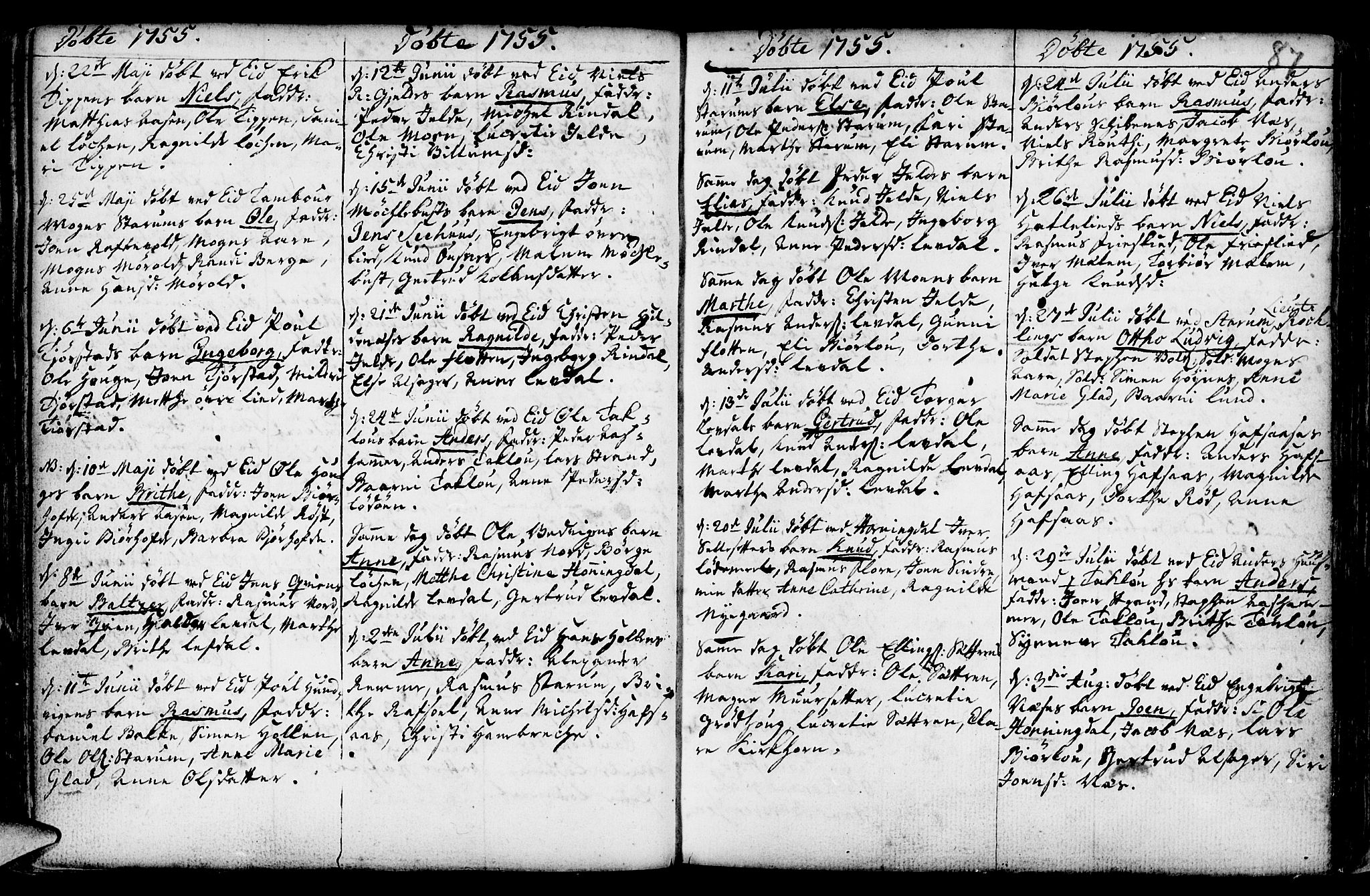 Eid sokneprestembete, AV/SAB-A-82301/H/Haa/Haaa/L0002: Parish register (official) no. A 2, 1741-1769, p. 87