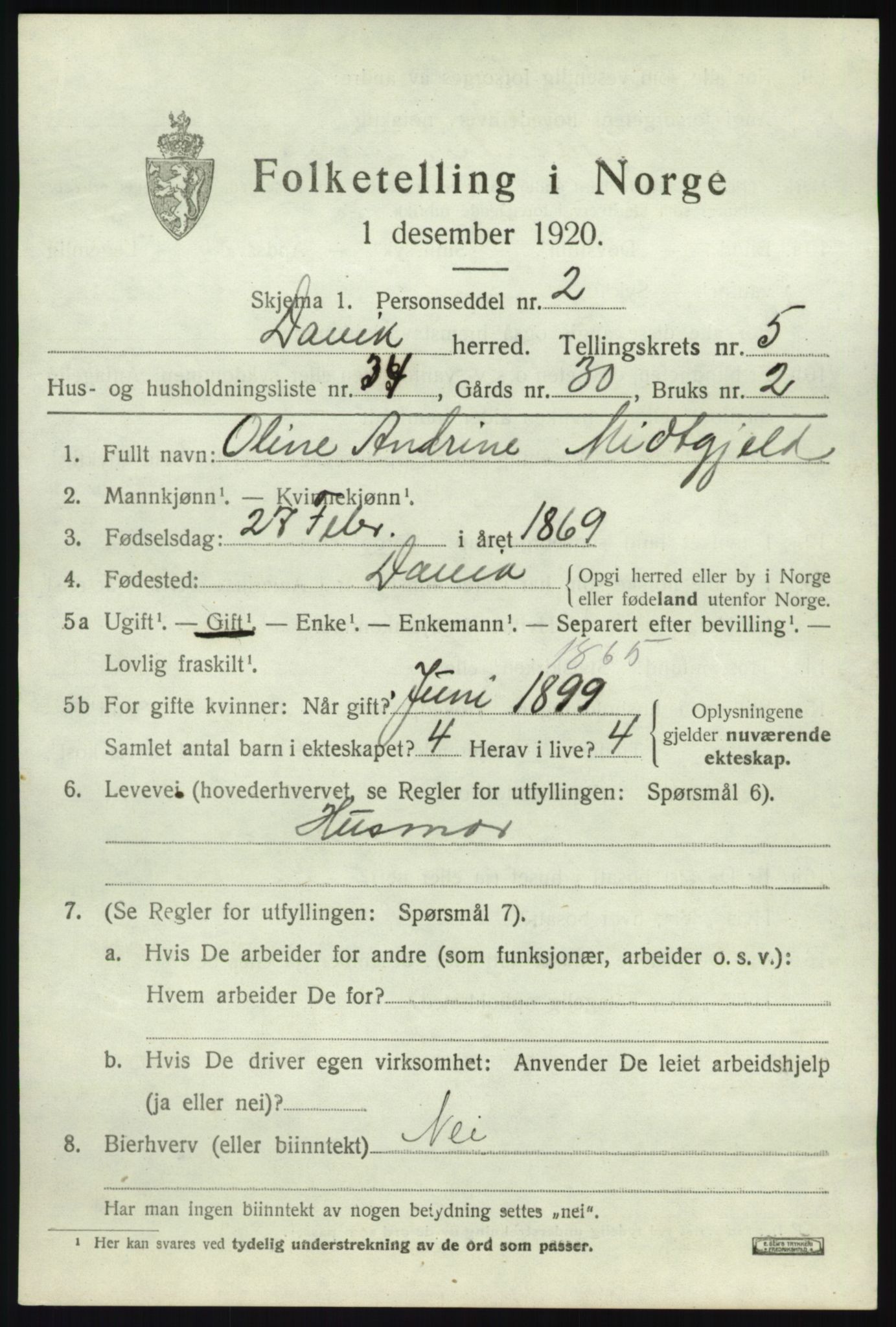 SAB, 1920 census for Davik, 1920, p. 3319