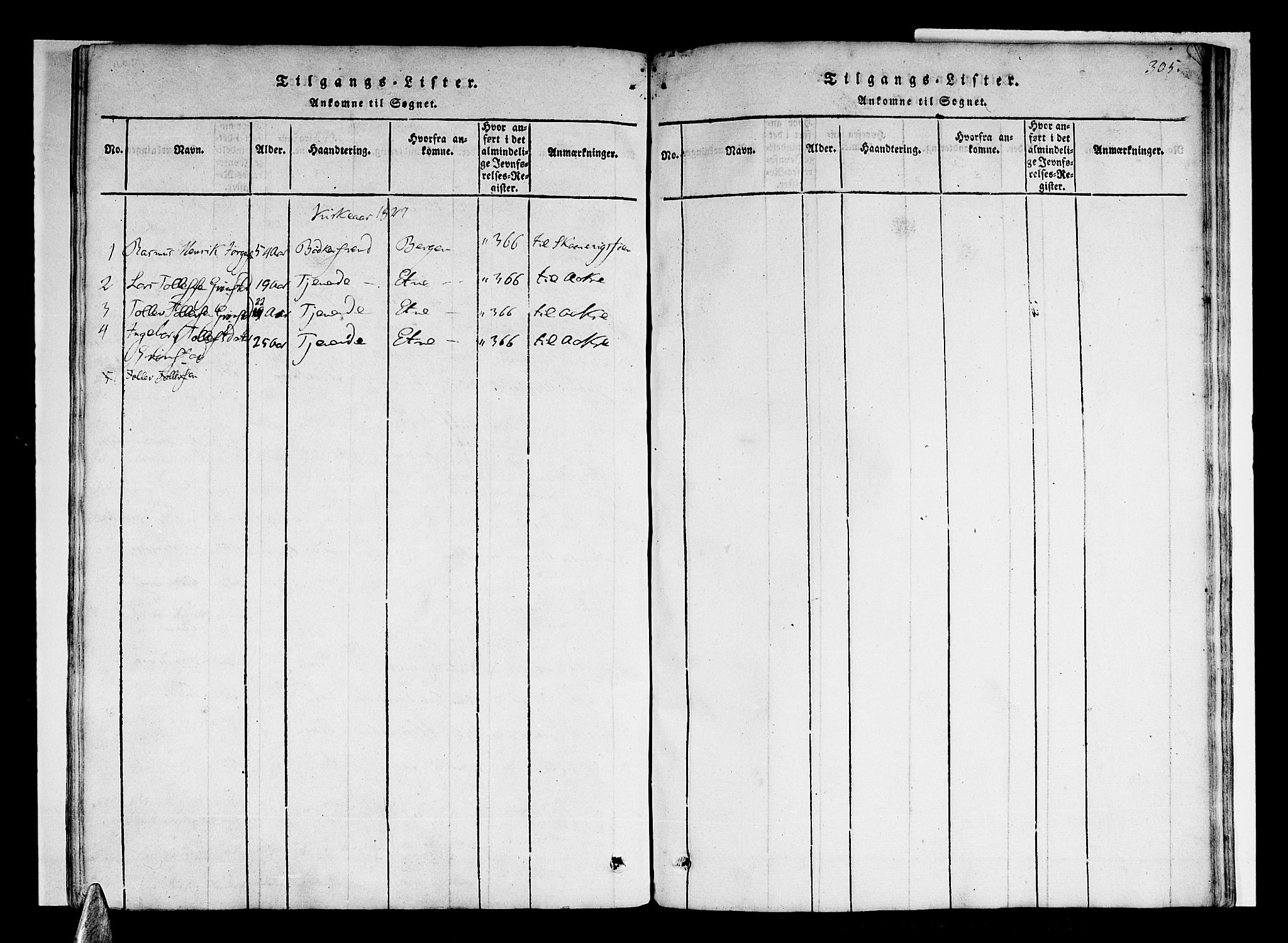 Skånevik sokneprestembete, AV/SAB-A-77801/H/Haa: Parish register (official) no. A 3, 1815-1828, p. 305