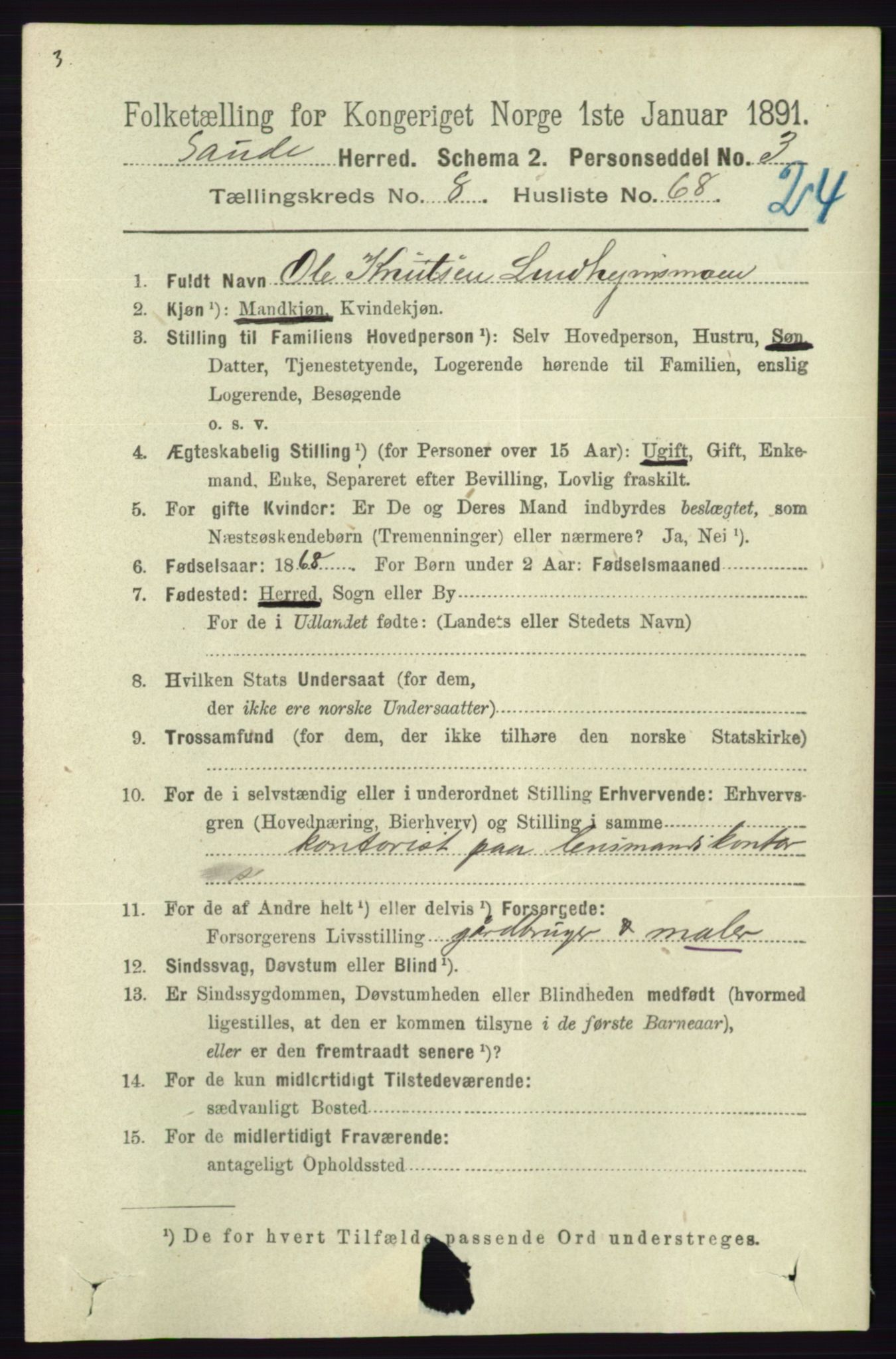 RA, 1891 census for 0822 Sauherad, 1891, p. 2653