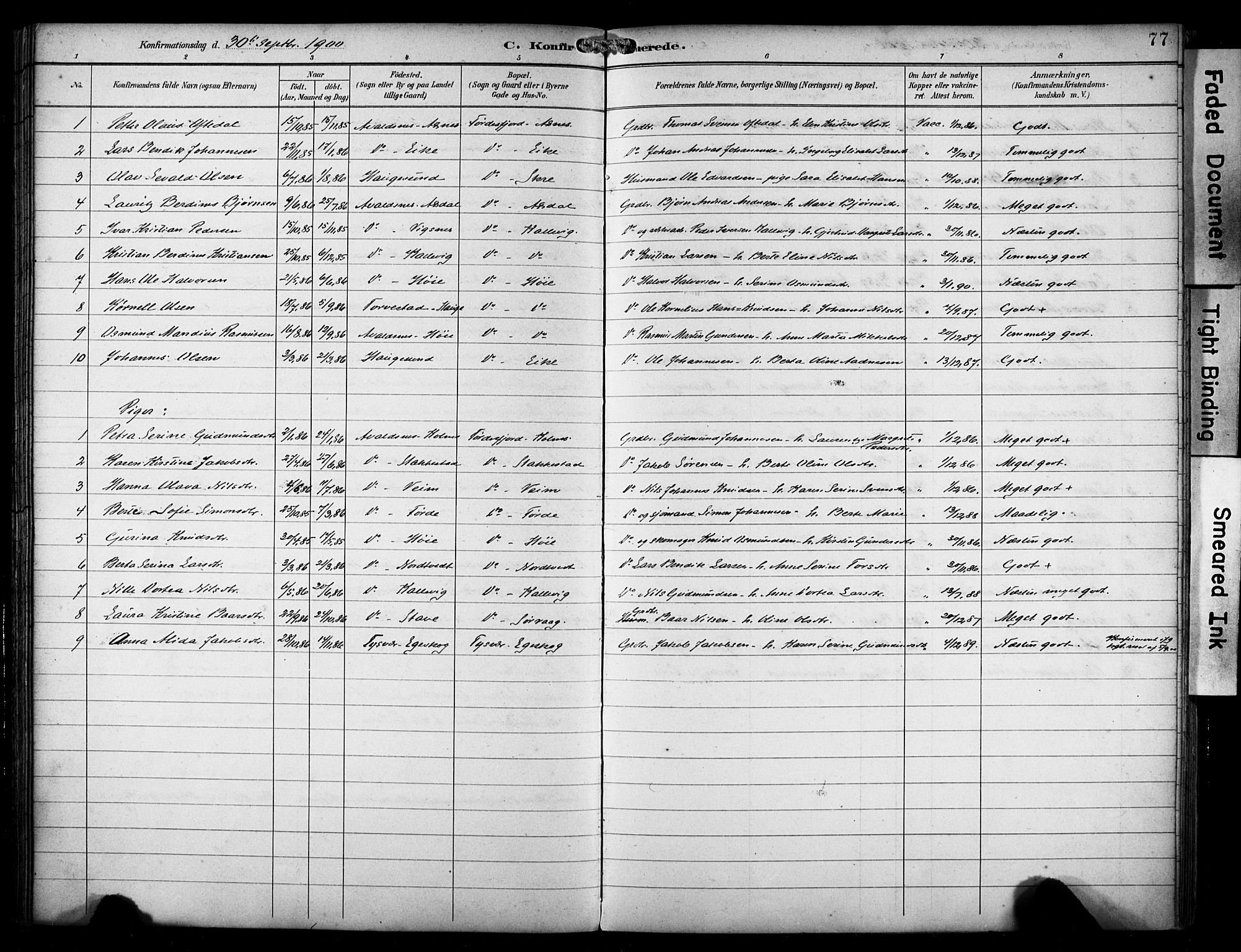 Avaldsnes sokneprestkontor, SAST/A -101851/H/Ha/Haa/L0016: Parish register (official) no. A 16, 1893-1918, p. 77