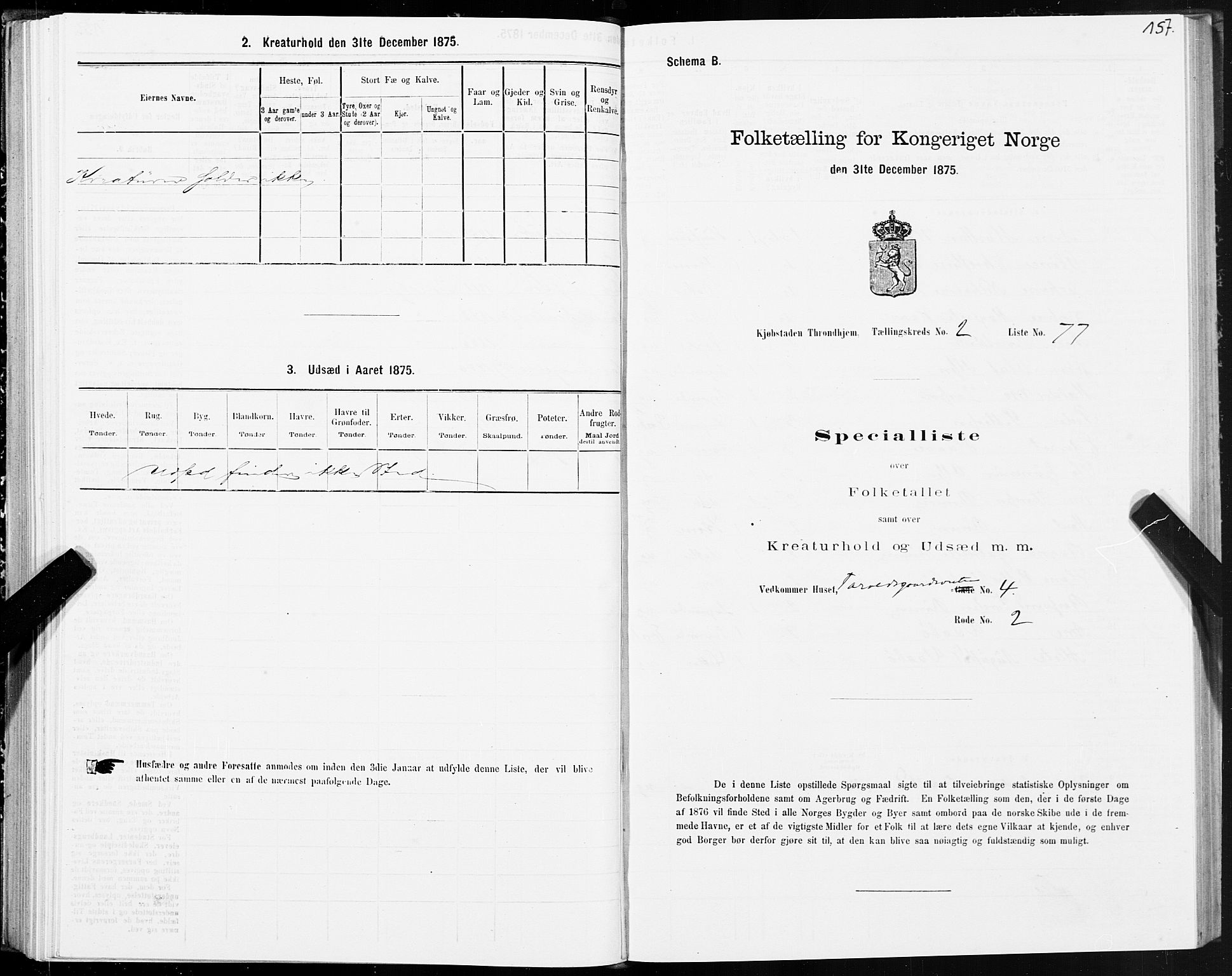 SAT, 1875 census for 1601 Trondheim, 1875, p. 2157