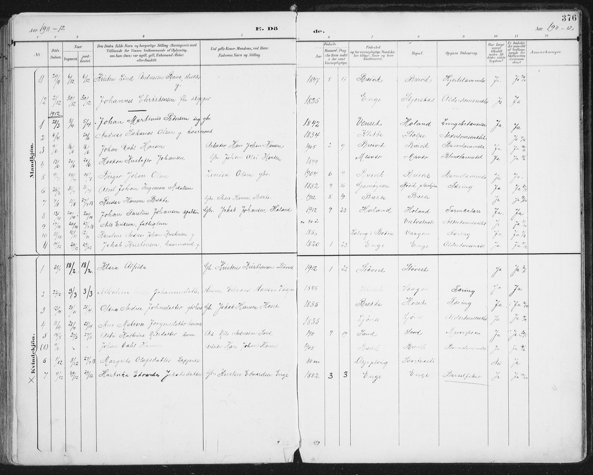 Ministerialprotokoller, klokkerbøker og fødselsregistre - Nordland, SAT/A-1459/852/L0741: Parish register (official) no. 852A11, 1894-1917, p. 376