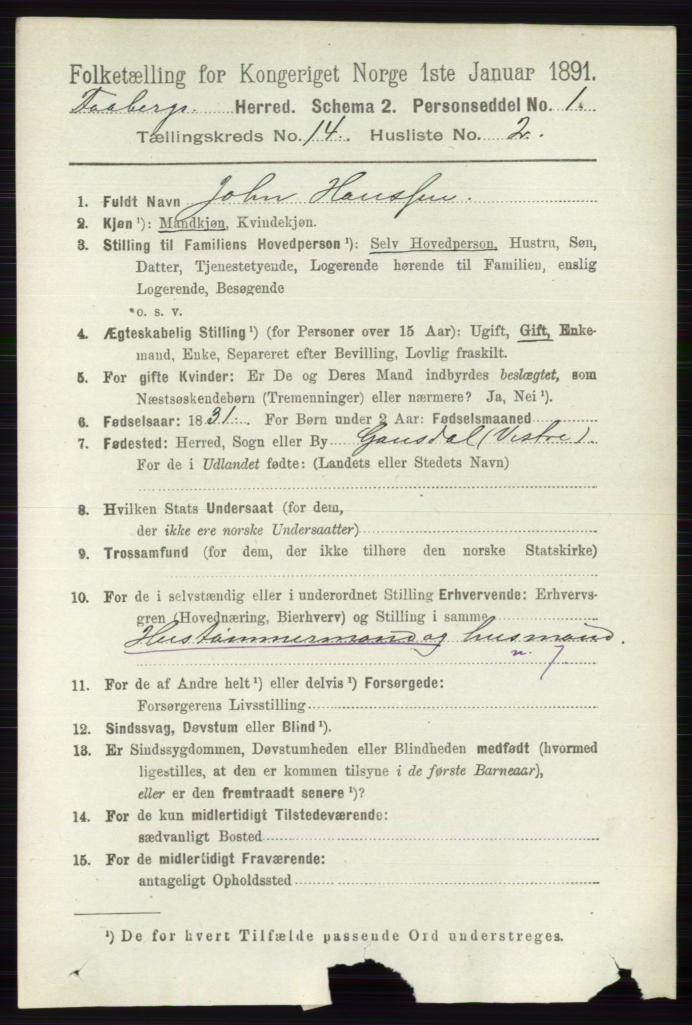 RA, 1891 census for 0524 Fåberg, 1891, p. 5617