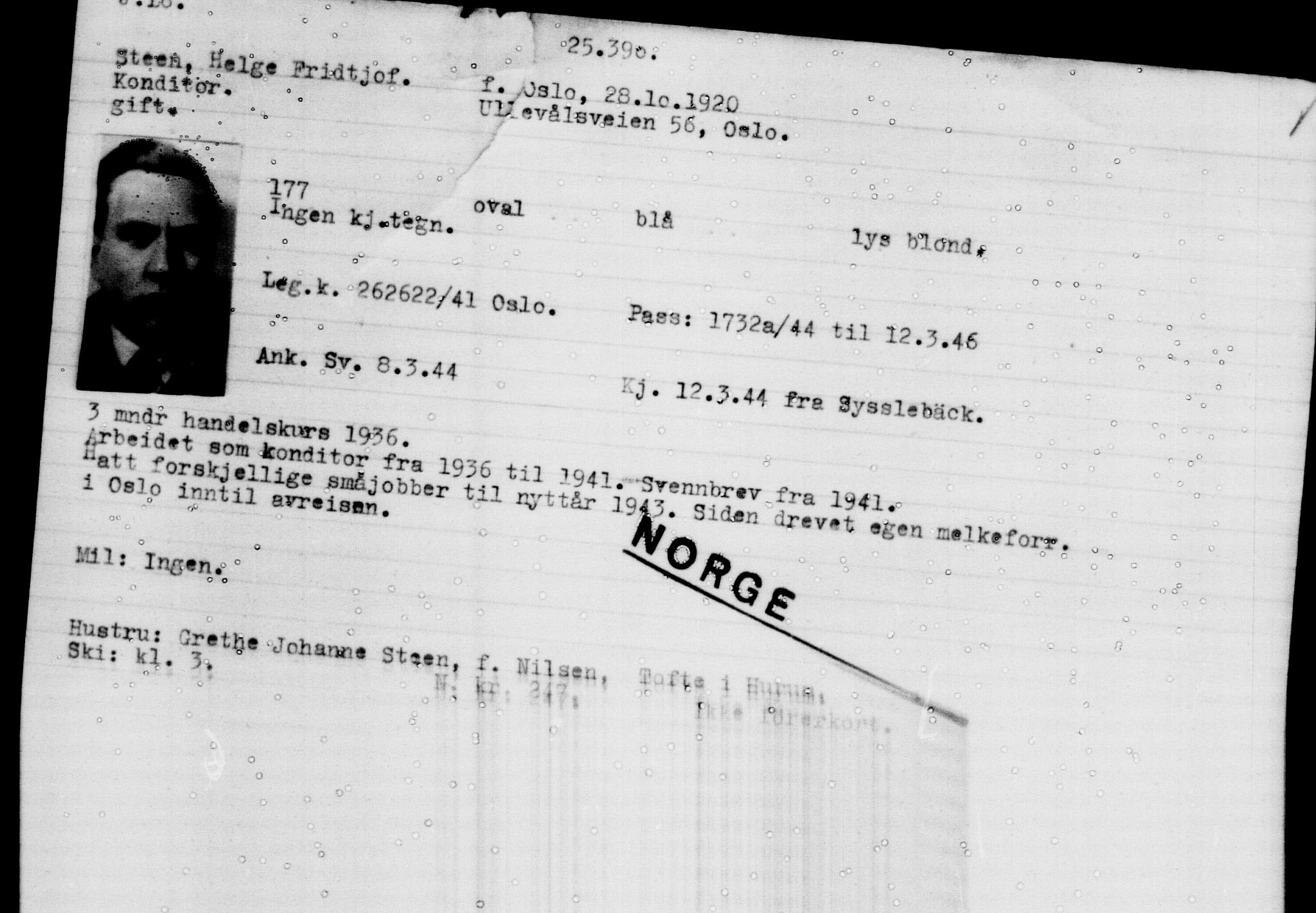 Utenriksstasjonene, Legasjonen i Stockholm, Flyktningkontoret, AV/RA-S-6753/V/Va/L0011: Kjesäterkartoteket, flyktninger med registreringsnr. 25300-28349, 1940-1945, p. 94