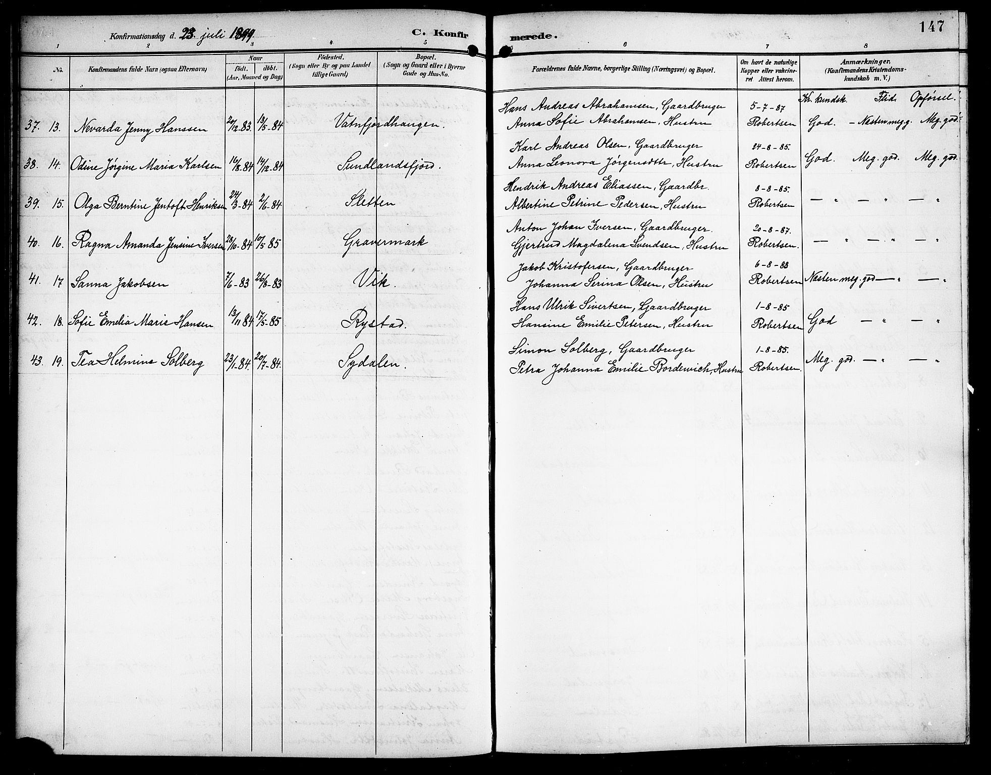 Ministerialprotokoller, klokkerbøker og fødselsregistre - Nordland, AV/SAT-A-1459/876/L1105: Parish register (copy) no. 876C04, 1896-1914, p. 147