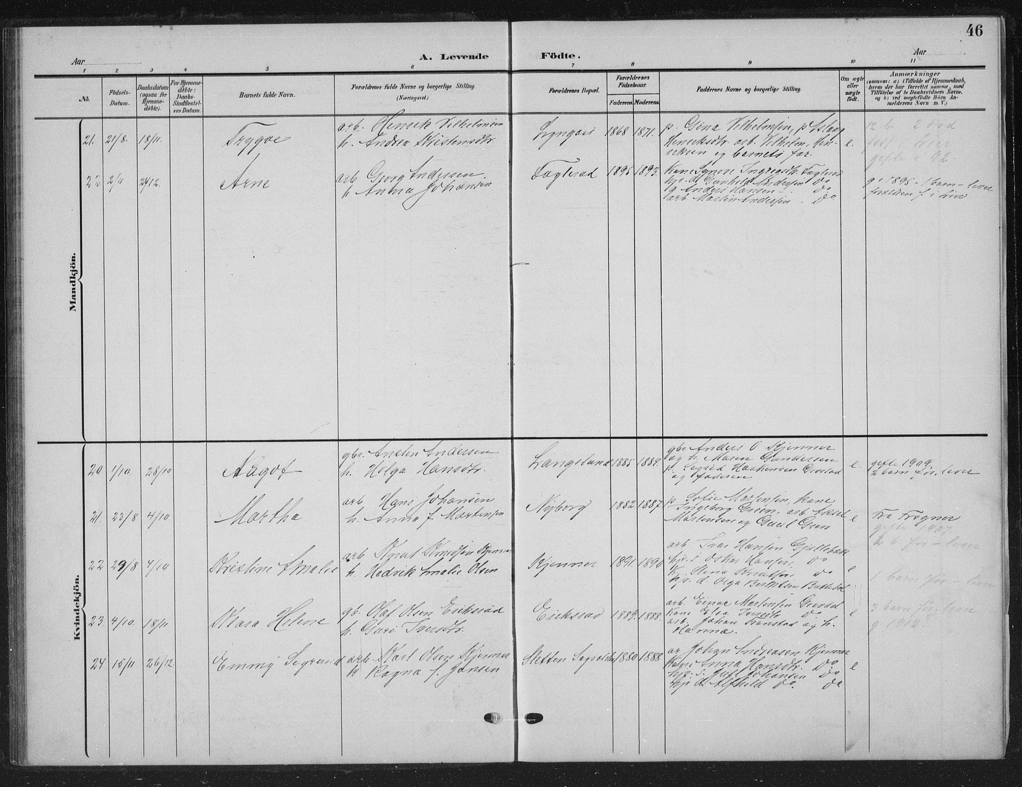 Lier kirkebøker, AV/SAKO-A-230/G/Gc/L0002: Parish register (copy) no. III 2, 1903-1938, p. 46