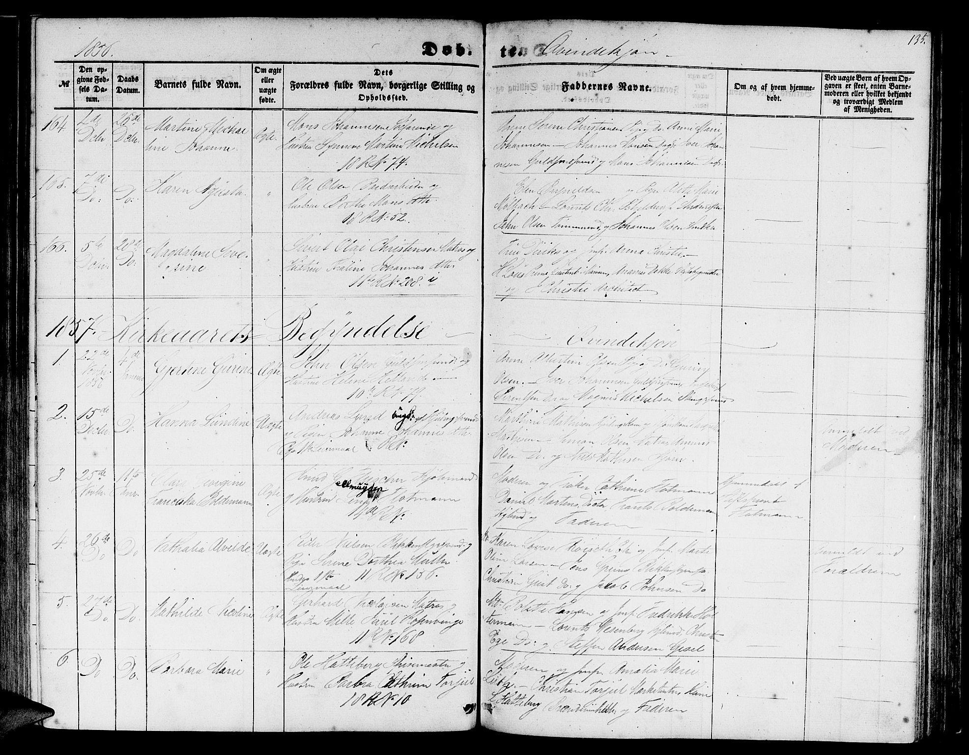 Domkirken sokneprestembete, SAB/A-74801/H/Hab/L0011: Parish register (copy) no. B 4, 1856-1862, p. 135