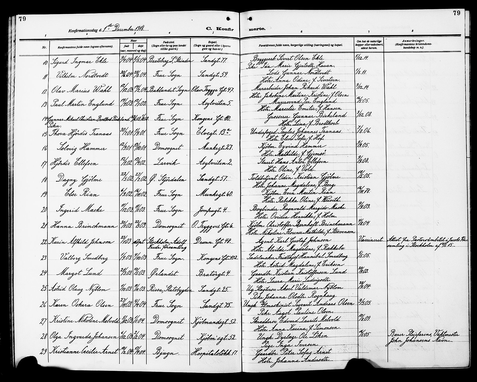 Ministerialprotokoller, klokkerbøker og fødselsregistre - Sør-Trøndelag, SAT/A-1456/602/L0147: Parish register (copy) no. 602C15, 1911-1924, p. 79