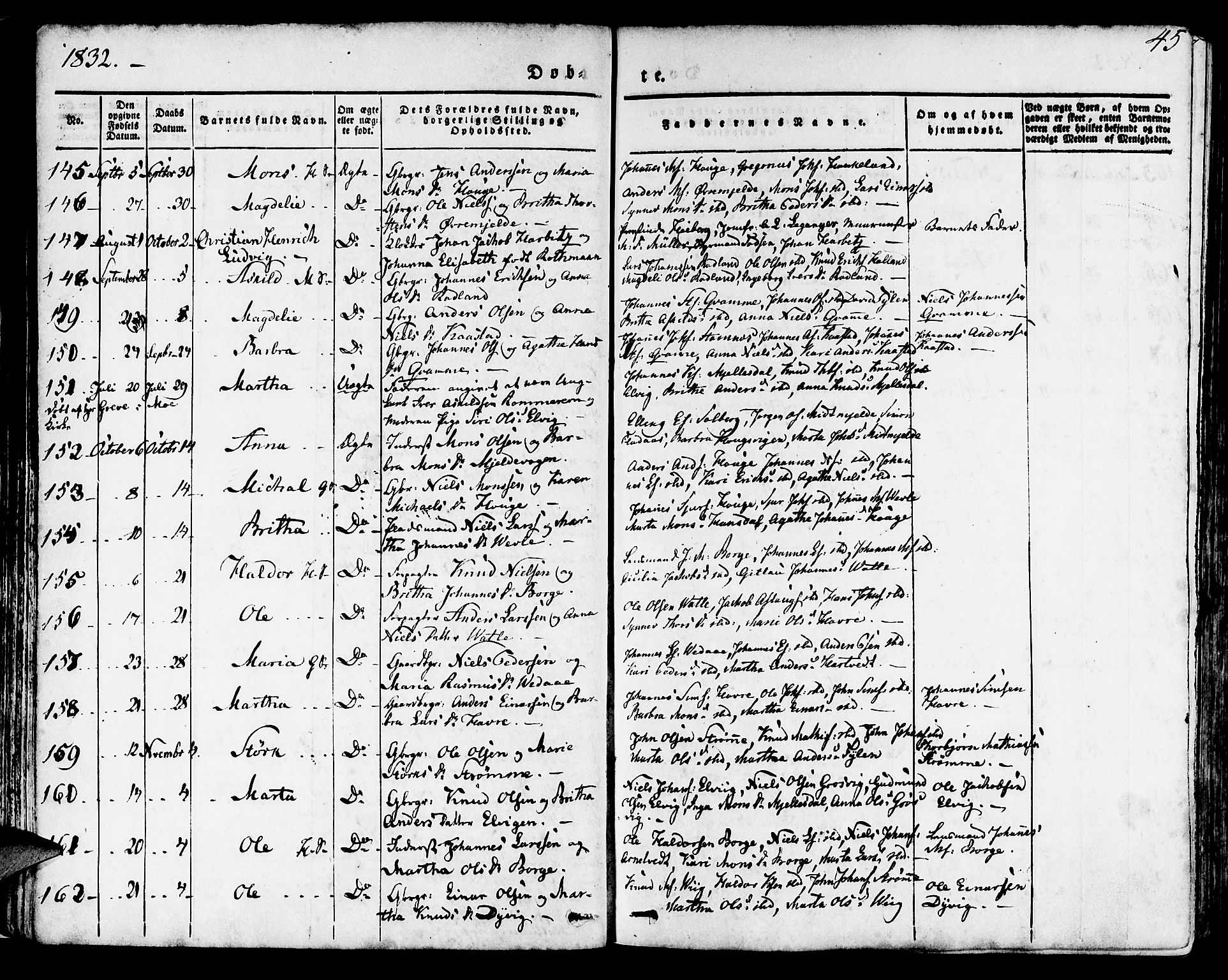 Haus sokneprestembete, AV/SAB-A-75601/H/Haa: Parish register (official) no. A 14, 1827-1838, p. 45