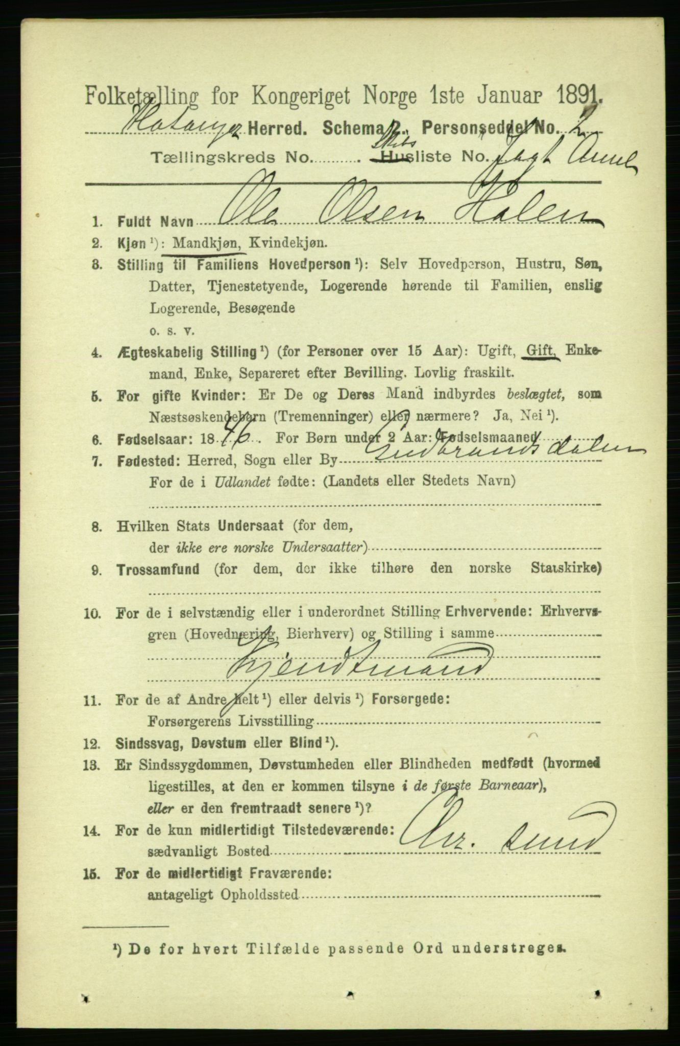 RA, 1891 census for 1749 Flatanger, 1891, p. 2203