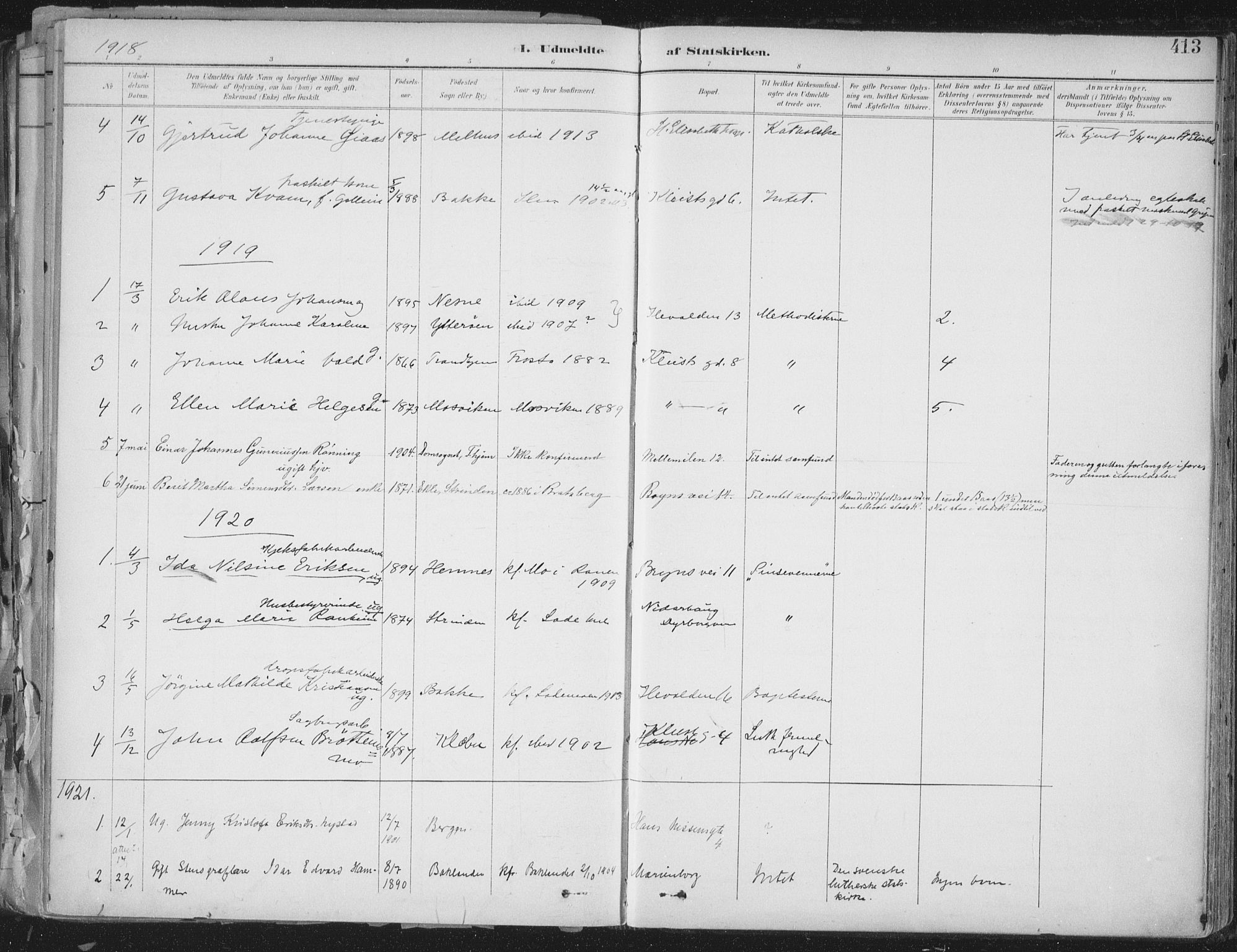 Ministerialprotokoller, klokkerbøker og fødselsregistre - Sør-Trøndelag, SAT/A-1456/603/L0167: Parish register (official) no. 603A06, 1896-1932, p. 413
