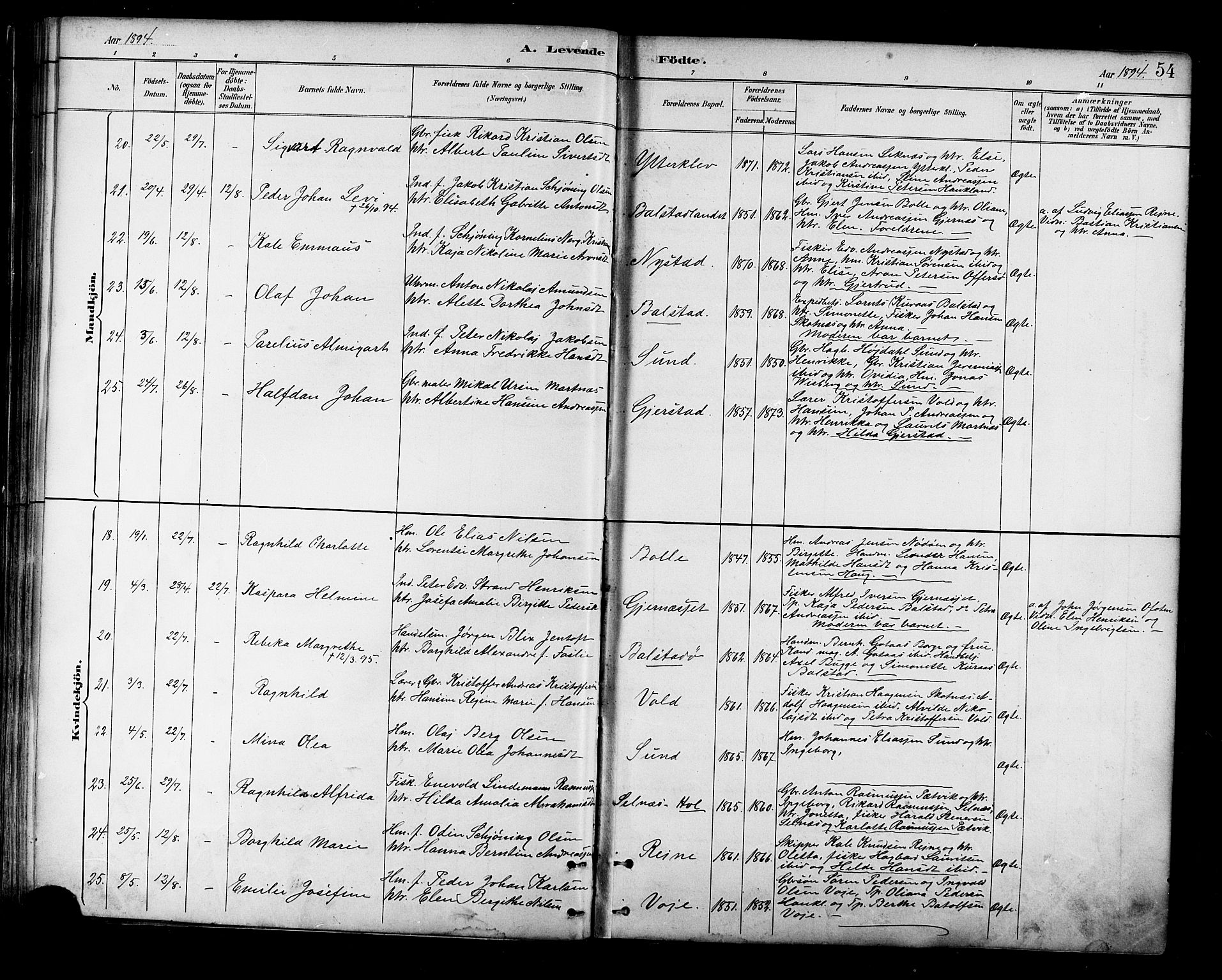 Ministerialprotokoller, klokkerbøker og fødselsregistre - Nordland, AV/SAT-A-1459/881/L1167: Parish register (copy) no. 881C04, 1886-1899, p. 54