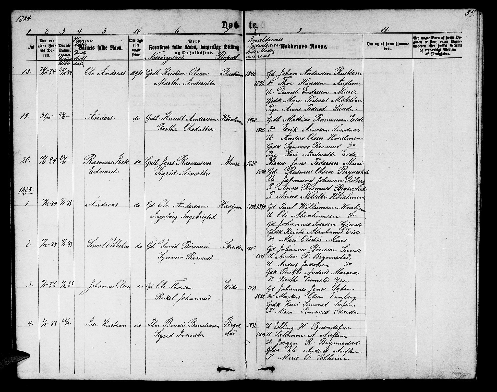 Innvik sokneprestembete, AV/SAB-A-80501: Parish register (copy) no. B 2, 1864-1885, p. 39