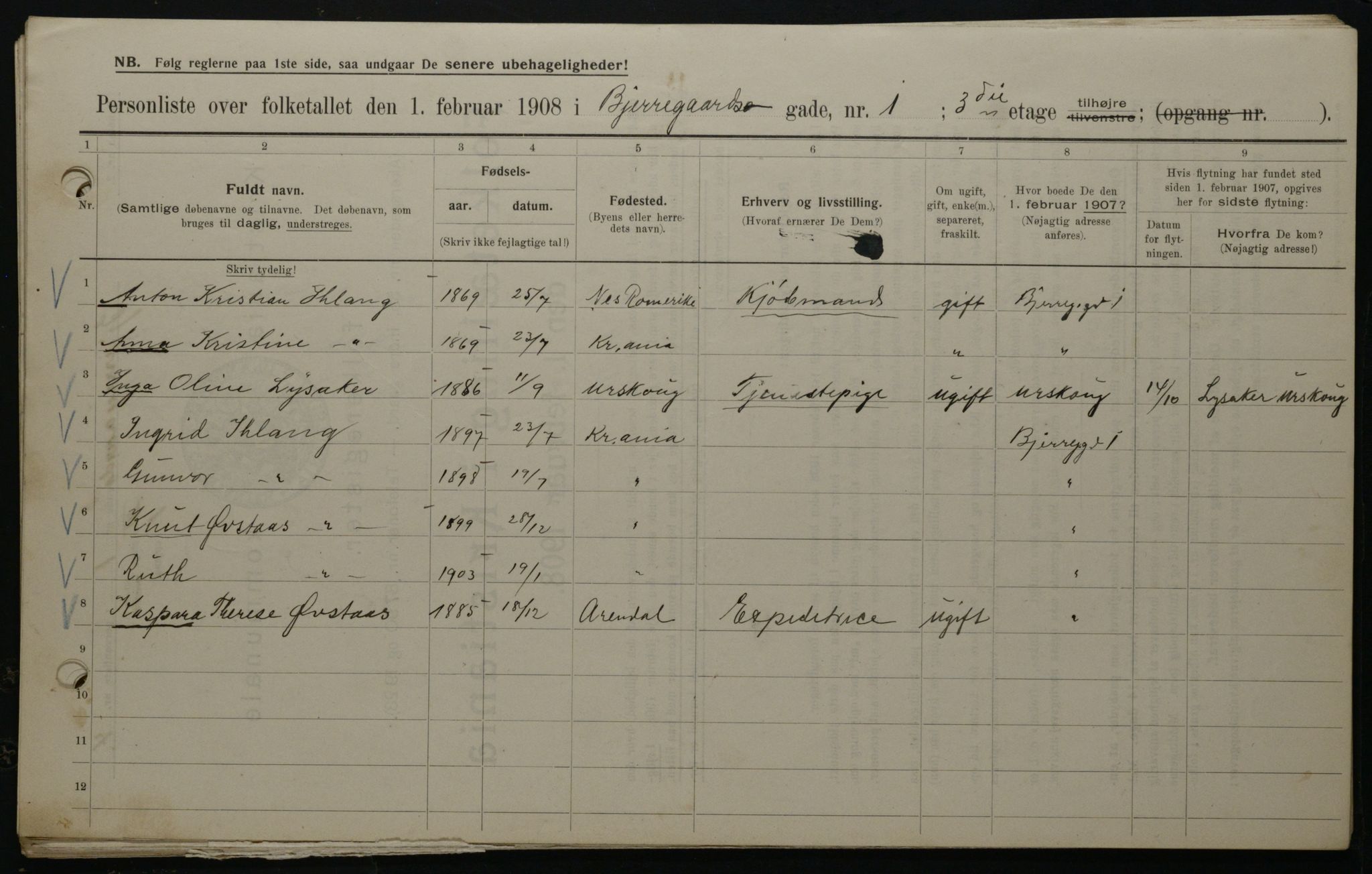 OBA, Municipal Census 1908 for Kristiania, 1908, p. 5384