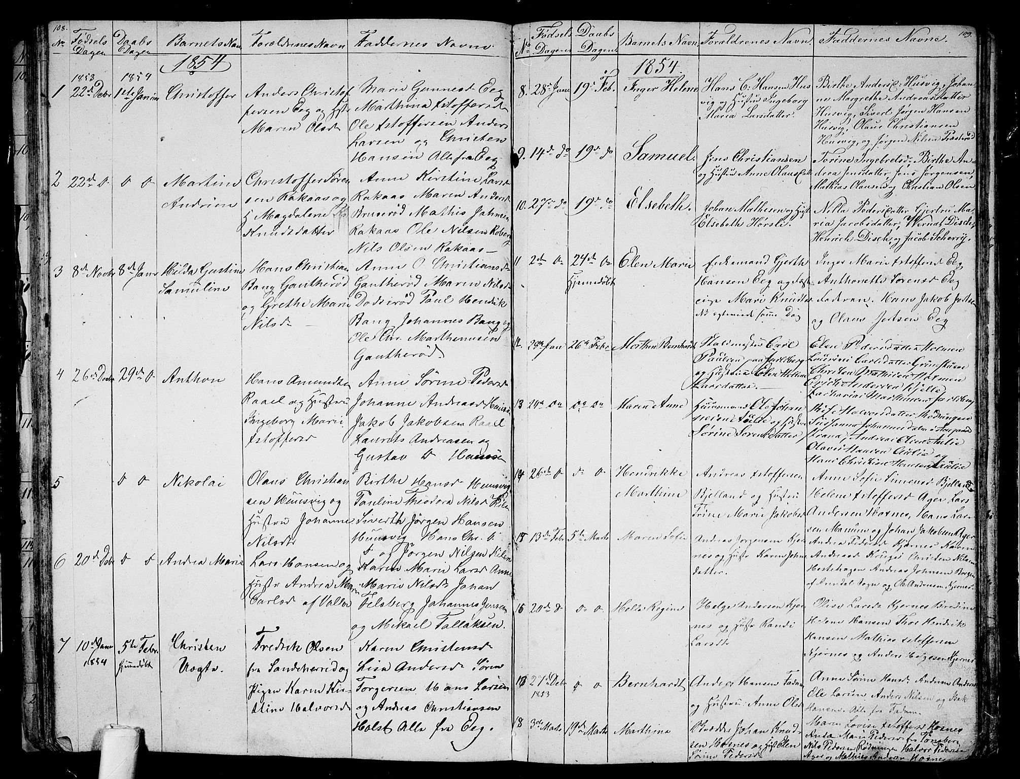 Sem kirkebøker, AV/SAKO-A-5/G/Ga/L0003: Parish register (copy) no. I 3, 1844-1855, p. 108-109